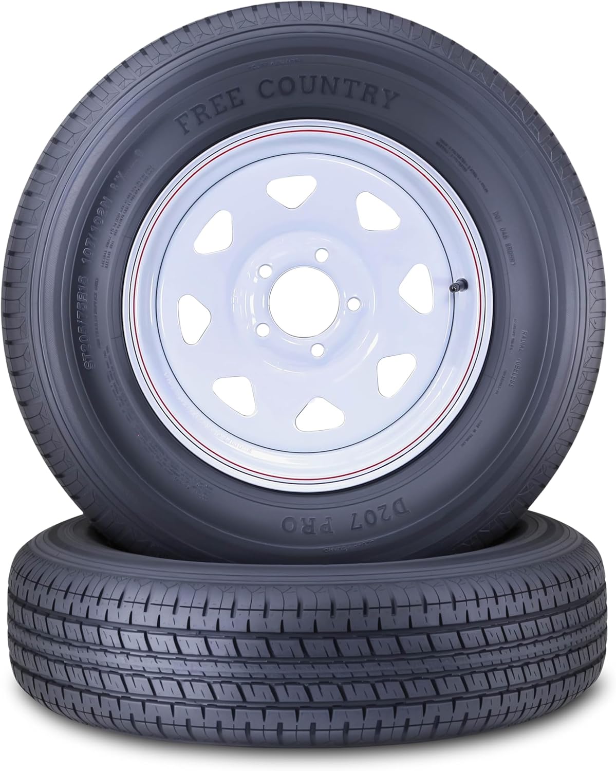 Free Country Trailer Tire Wheel Assembly ST205/75R15 8-Ply D 107M 5 Lug on 4.5" PCD White Spoke Rim, SET 2