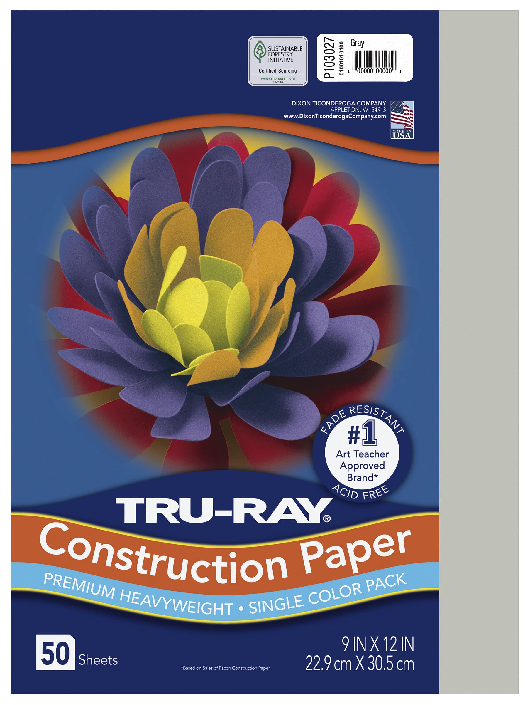 Pacon Tru-Ray Construction Paper, 9-Inches by 12-Inches, 50-Count, Gray (103027)