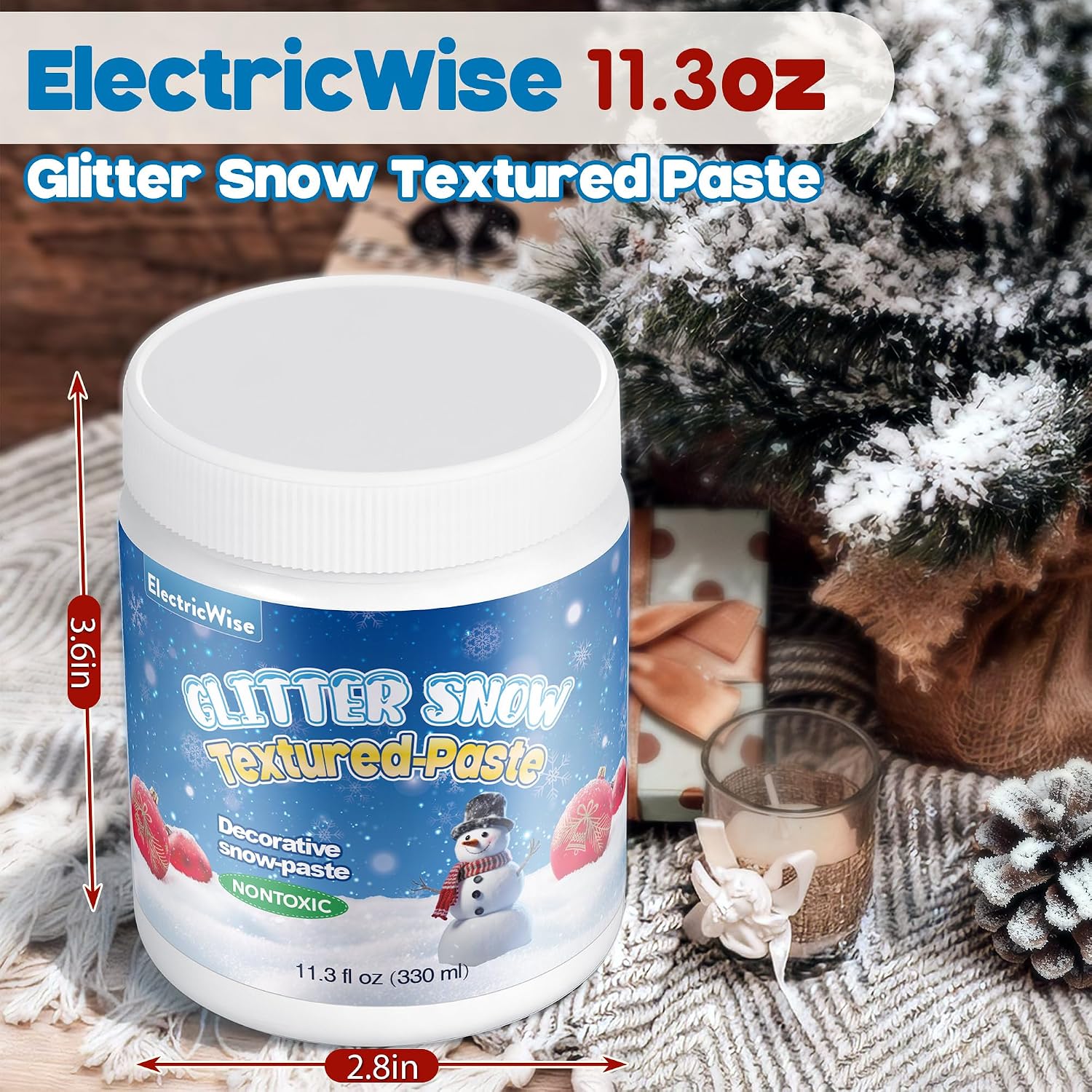 11.3oz Glitter Snow Textured Paint, Decorative Snow Textured Paste, Non-Toxic Non Yellowing Fluffy Crafting Glue with Sparkling Finish, Ideal for Christmas Decor Crafts