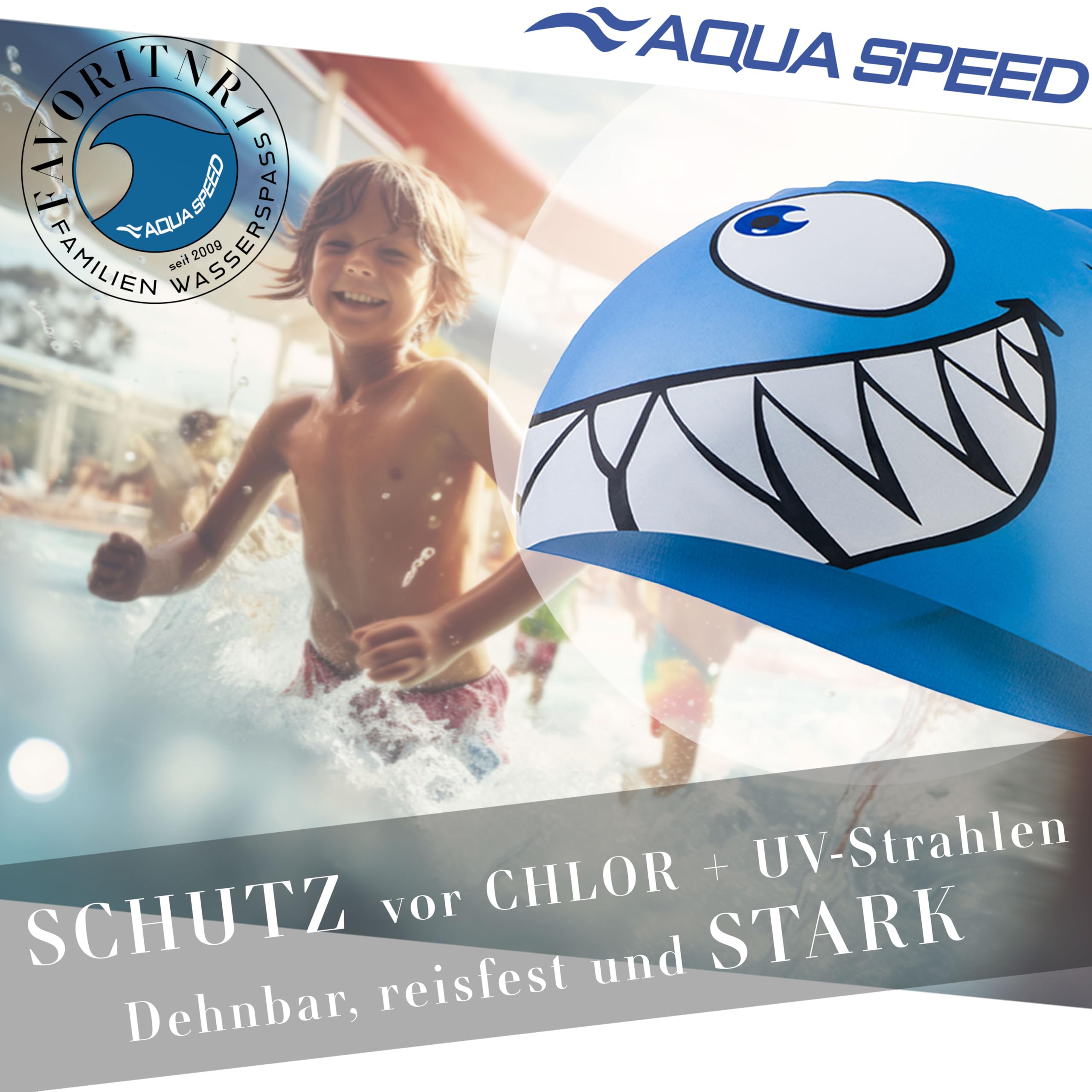 Aqua-Speed - Shark Bonnet de Bain pour Enfants | Silicone | Natation | Flexible | Requin