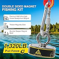 Vista 2 de Kit completo de pesca con imán de 1320 libras Kit de imanes de pesca de doble cara con estuche Incluye imanes fuertes de neodimio N52, cuerda