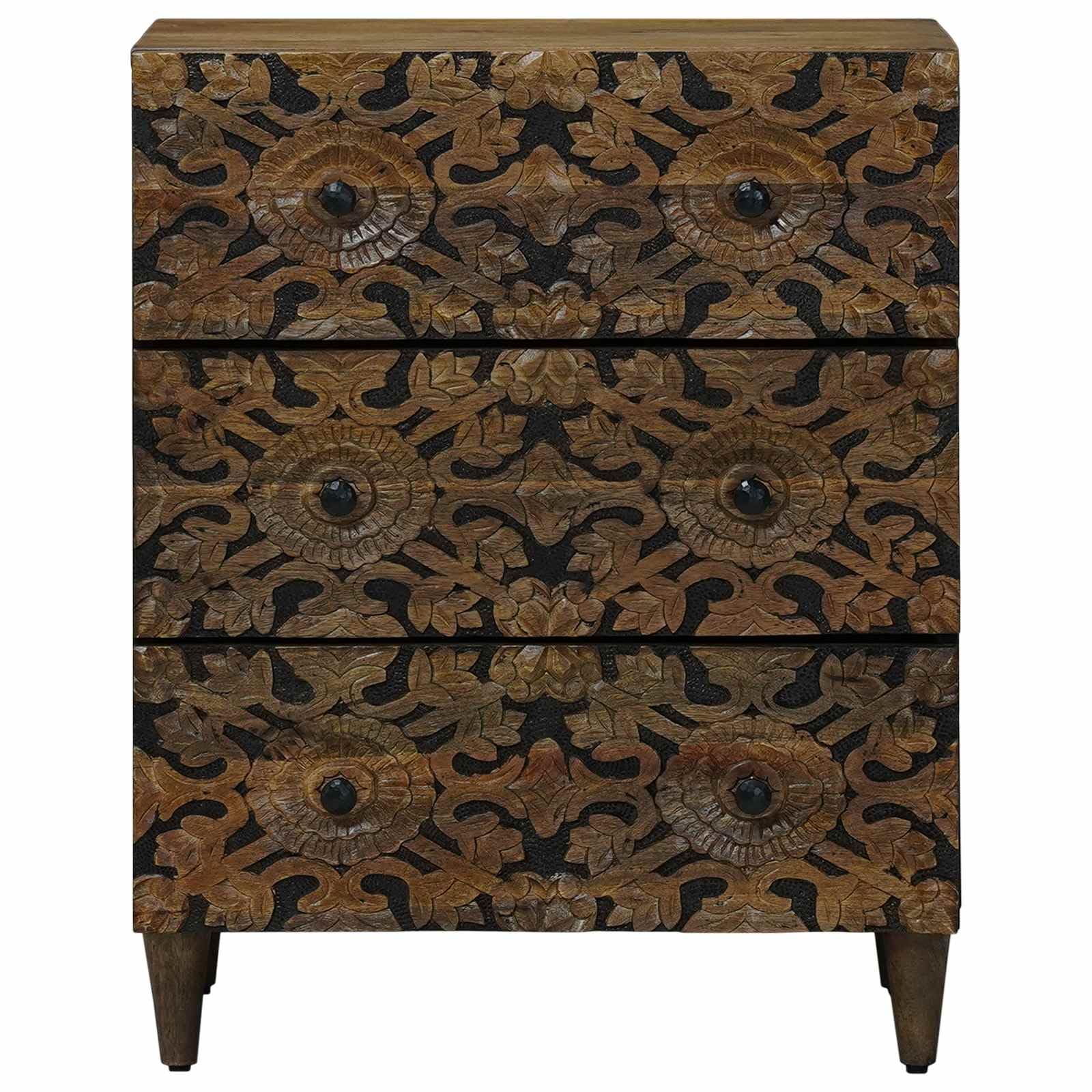 Deskorolka do przechowywania, brązowa, 60 x 33,5 x 75 cm, wykonana z litego drewna mango, z zamykanymi szufladami i drzwiczkami, zapewnia wszechstronne miejsce do przechowywania w salonie