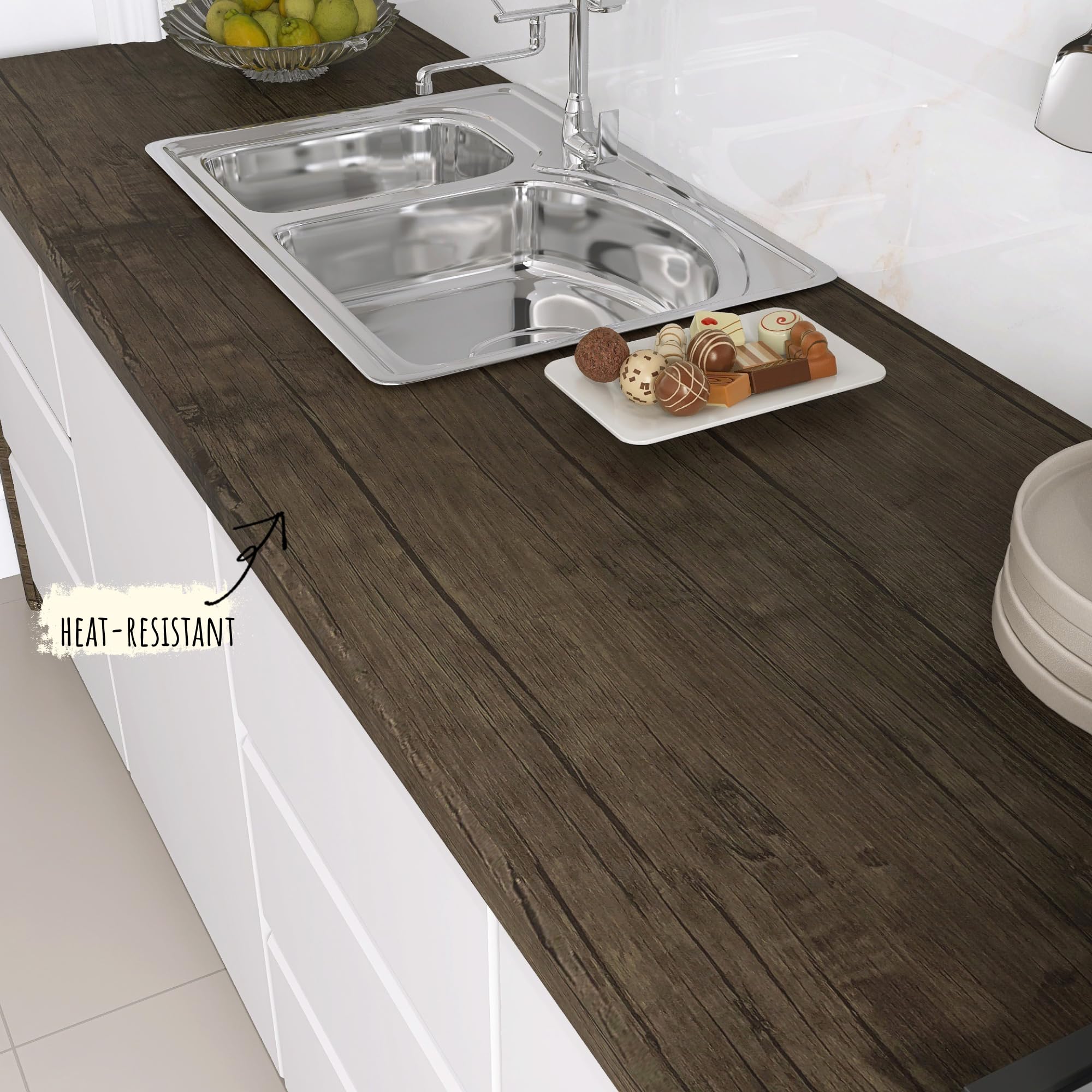 Rotolo di plastica con retro adesivo per mobili, pellicola in vinile da cucina, strumento autoadesivo incluso, carta da parati effetto legno per fai da te, facile da usare