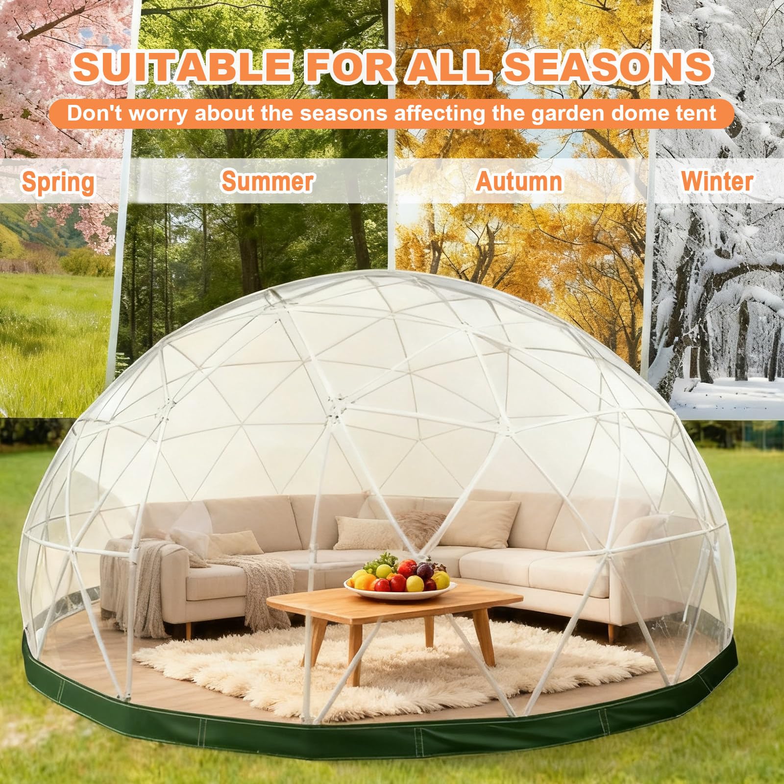 Garten-Iglu-Bubble-Zelt Mit Reißverschlusstüren Und 10 M Lichterkette, 3,6 M, Transparente TPU-Außenkuppel Für 5–7 Personen, Schafft Einen Privaten Rückzugsort Zum Campen Und Essen