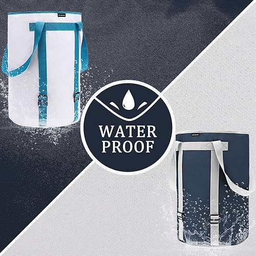 Miniatura 6 de Cesta de lavandería para ropa sucia, plegable, plegable, con asas y tapa, grande, resistente al agua, poliéster, resistente, duradera, color azul