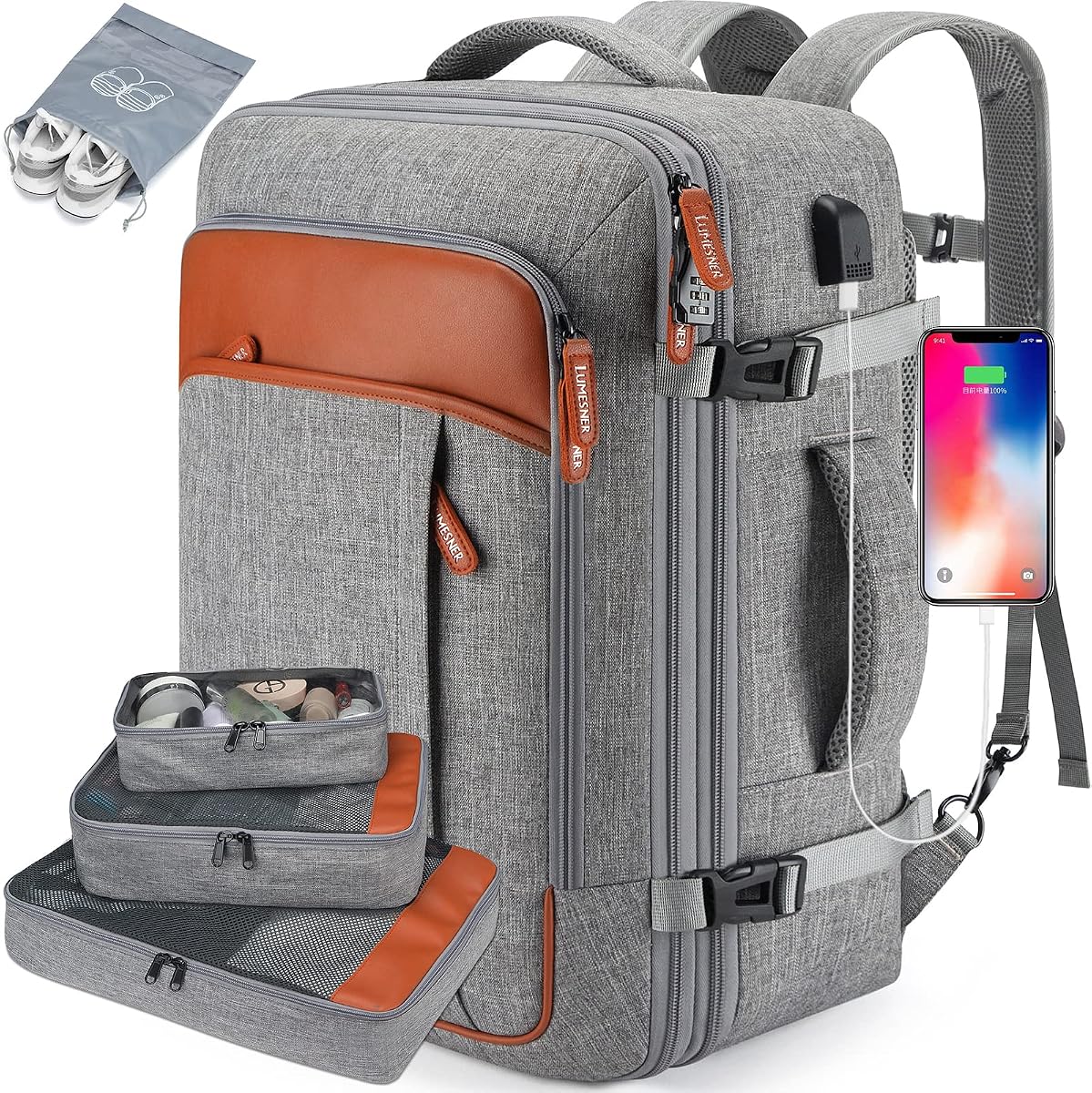 Lumesner Carry on Backpack, Extra Large 40L Flight Approved Travel Backpack for Men & Women,Expandable Large Suitcase Backpacks