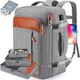 Carry on Travel Backpacks&comma; Extra Large 40L Flight Approved Bag for Men & Women&comma;Expandable Suitcase Backpack With 4 Packing Cubes&comma;Water Resistant Luggage Daypack Business Weekender Bag&comma;Grey