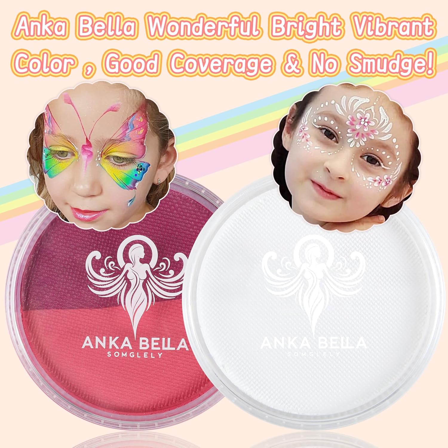 Anka Bella Professional Washable Face Paint,Non-Toxic Water Activated Face Painting Kit,Fast Drying,Gift for Birthday Parties/Halloween/Carnival(Colorful Rainbow set) - Image 4