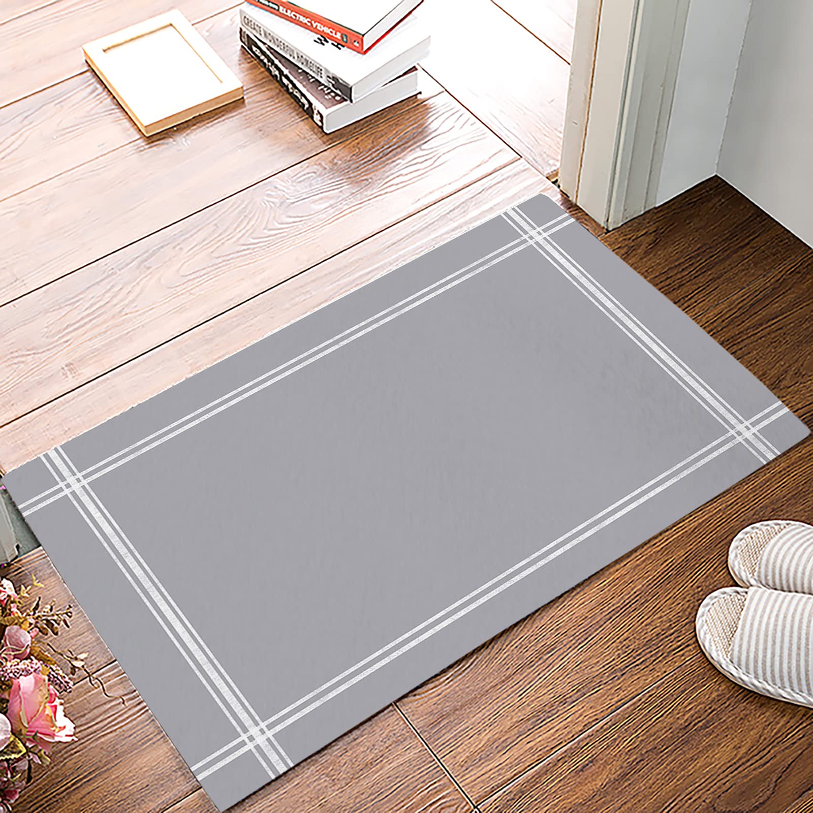jccbda Doormat Solid Color Gray Low - Profile Indoor Welcome Mat Non Slip Entrance Door Rug for Entry, Front Door, High Traffic Areas 32"x20"