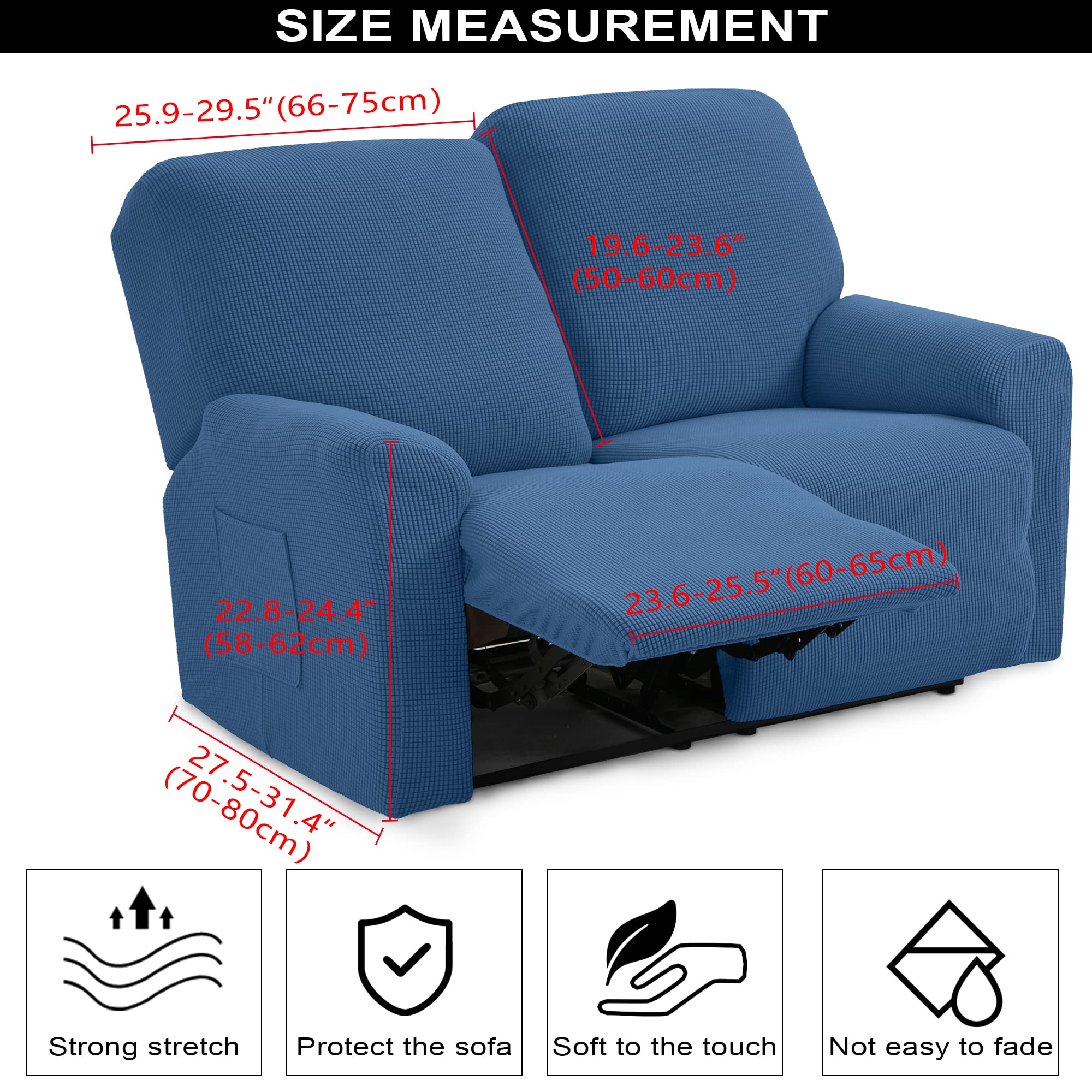 TIANSHU Coprisedili per poltrone a 2 posti, copridivano reclinabile jacquard per divano a 2 cuscini, fodera per mobili estensibile reclinabile per divano relax (blu denim)
