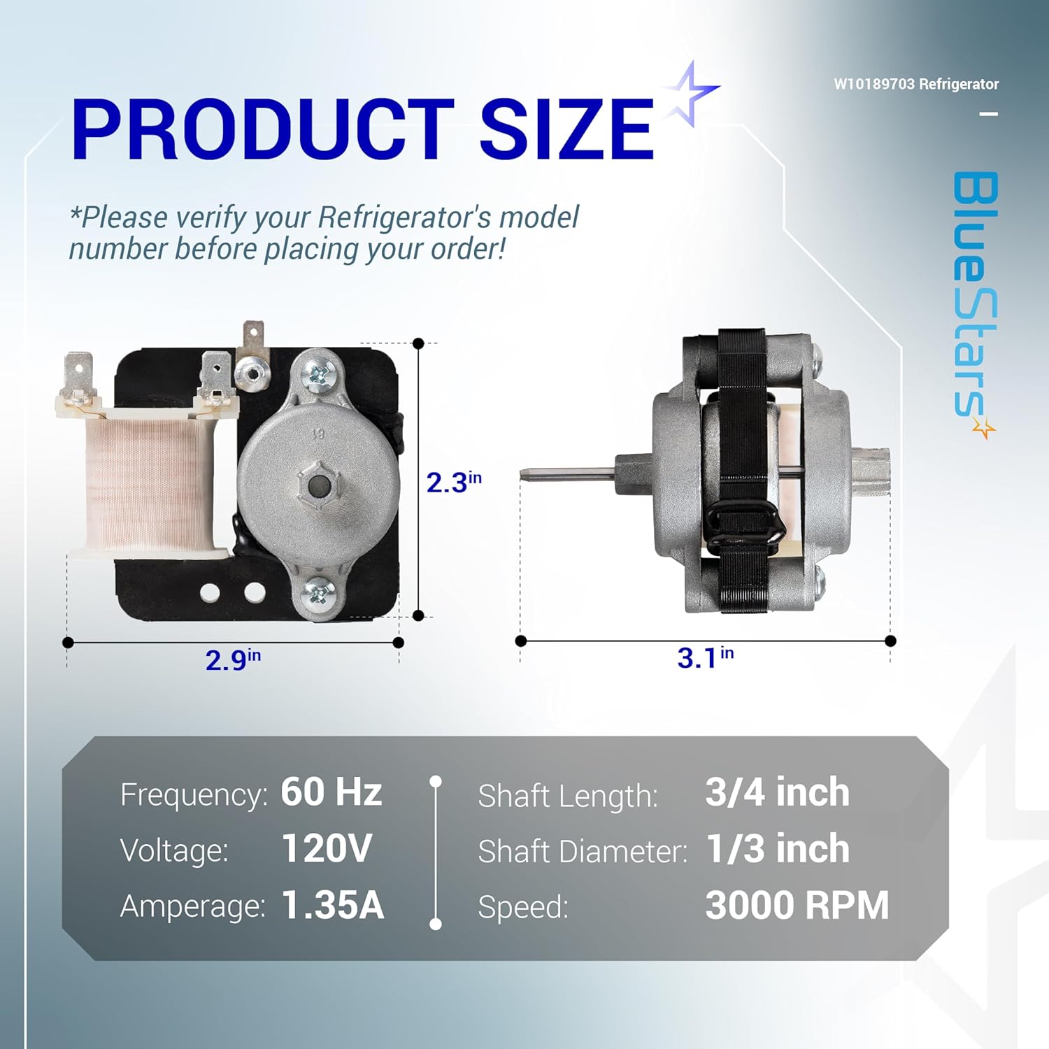 upgraded w10189703 refrigerator evaporator fan motor ultra durable - compatible with whirlpool maytag kenmore refrigerators - replaces wpw10189703 w10208121 2219647 ap6016598 10449505
