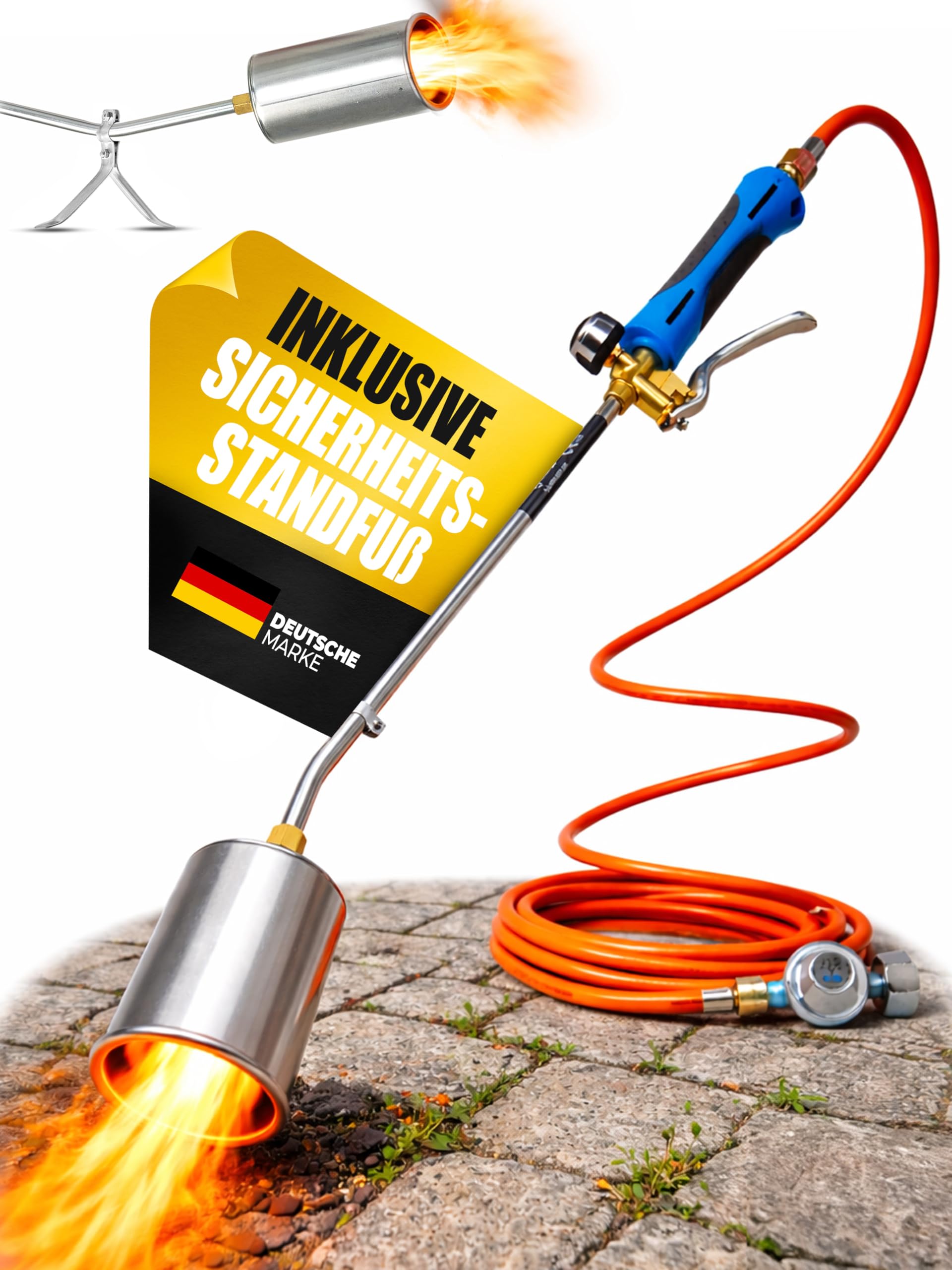 Magnum® Unkrautbrenner 1850°C [Extra starke Hitze] – Abflammgerät aus Edelstahl mit regulierbarer Flamme – Gasbrenner für effektive Unkrautentfernung inkl. Gasschlauch