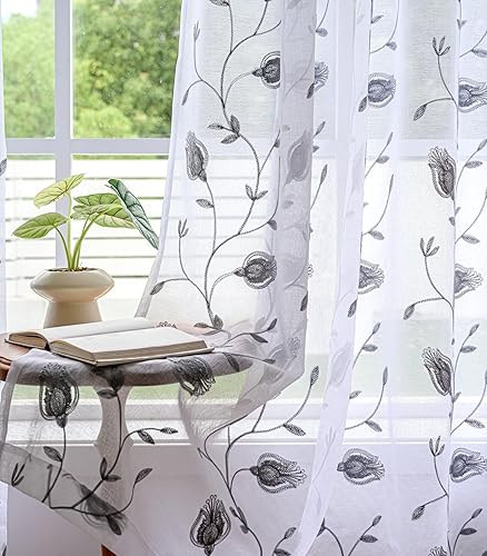 Miniatura 41 de MYSTIC-HOME Cortinas traslúcidas de 84 pulgadas de largo, 2 paneles de cortinas traslúcidas blancas para dormitorio y sala de estar, cortinas para