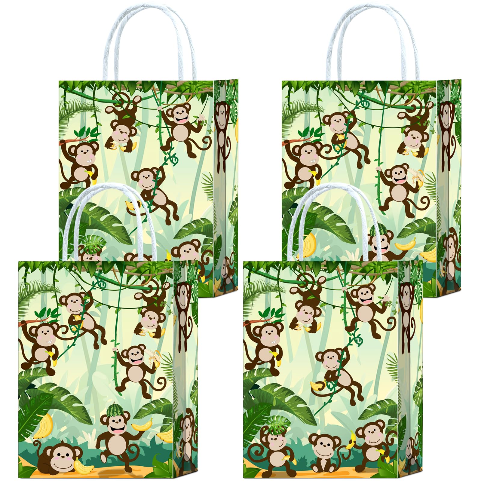 Tyndallrays 16 Pieces Monkey Goodie Bags for Birthday Party Supplies, Gift Snacks Treat Candy Favors for Kids Adults Jungle Theme Decorations