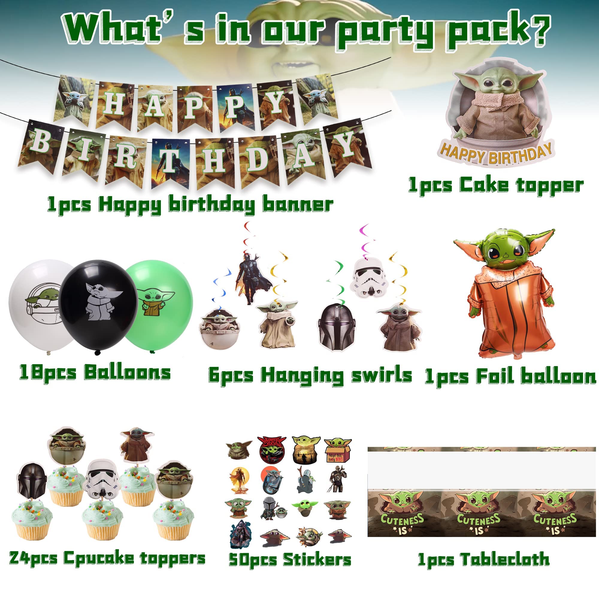 Buy Birthday Decorations, Birthday Party Supplies with Foil Baby Yoda