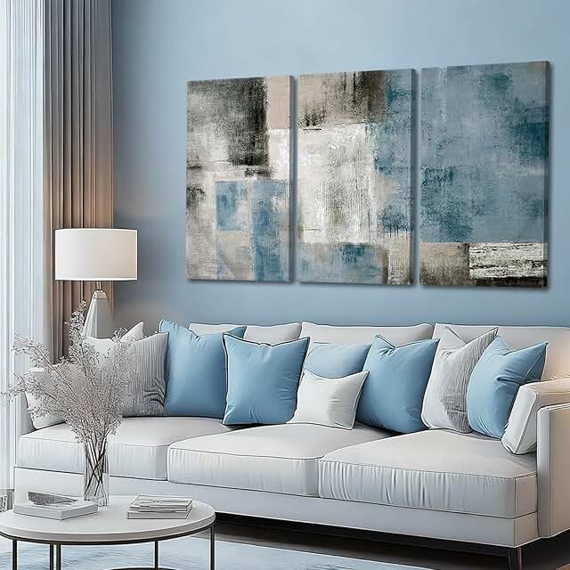 SDYA Abstract Canvas Wall Art Grey and Blue Wall Decor Modern Canvas Pai...
