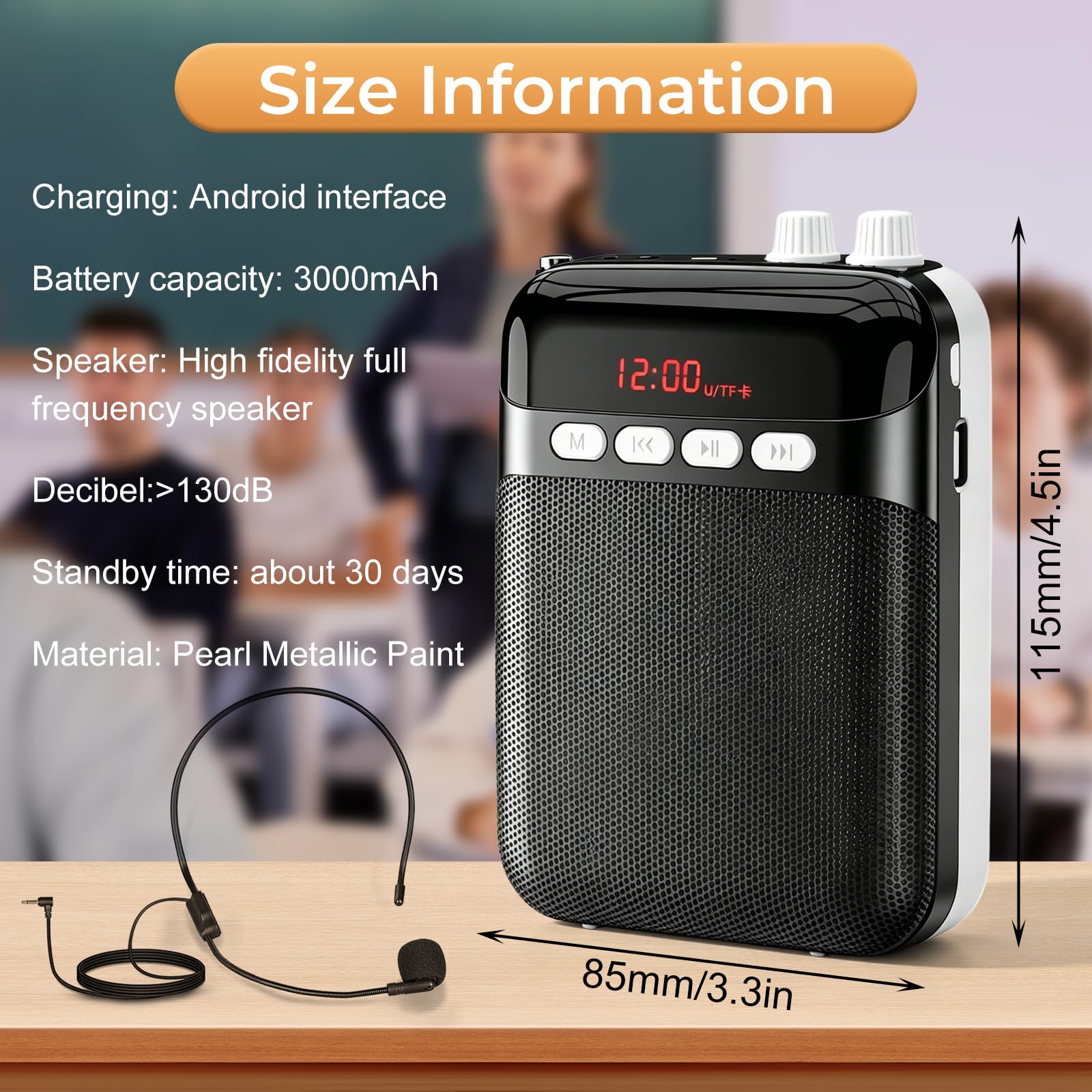 Amplificateur de Voix Portable avec Casque de Microphone, Lecteur TF/USB, Radio FM, Mini amplificateur, Haut-Parleur pour Enseignants,Réunion,Guide Touristique,Yoga,Salle de Classe