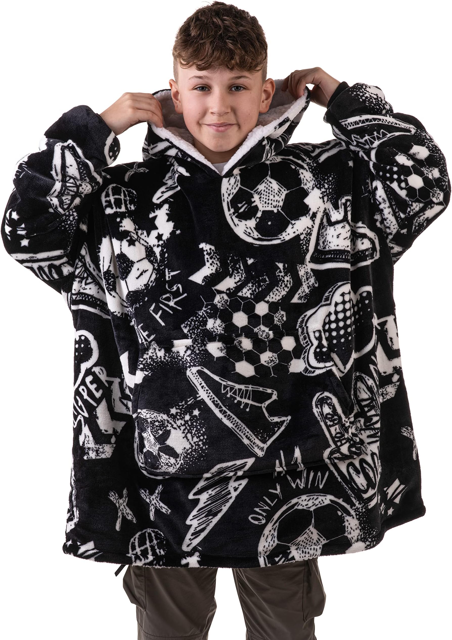 Sports Blanket Hoodie Kids & Men — Oversized Wearable Blanket Kids, Teens, Soccer & Basketball Hoodie for Boys