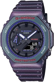 ساعة من كاسيو للرجال بمينا أسود وسوار بنفسجي بشاشة أنالوج-ديجيتال موديل GA-2100AH