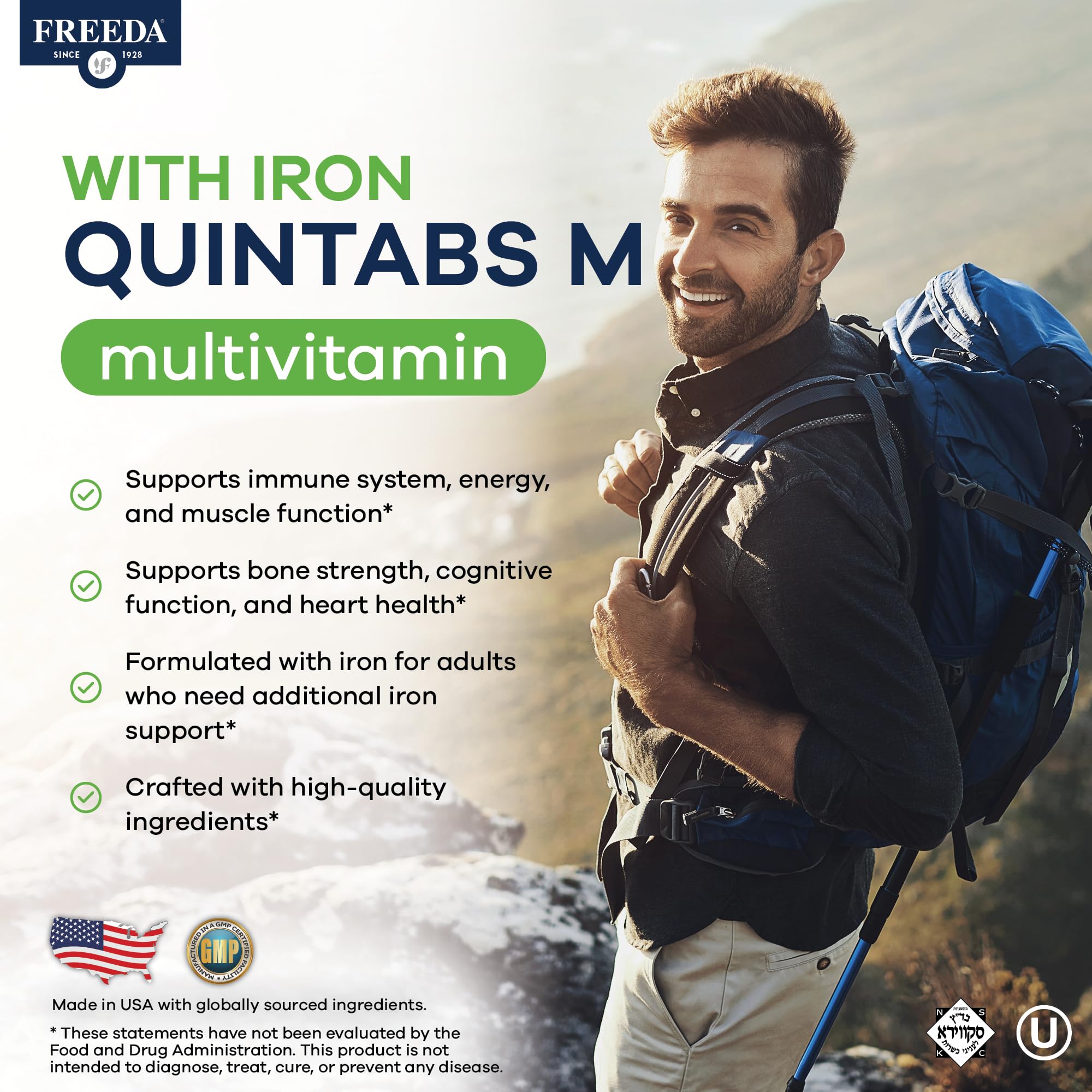 FREEDA Multivitamin – Quintabs-M with Iron – Kosher Multi Vitamins Supplements for Women Health - Multivitamins for Women & Iron-Deficient Men Adult Vitamins Multivitamin (100) — Amazon image 2