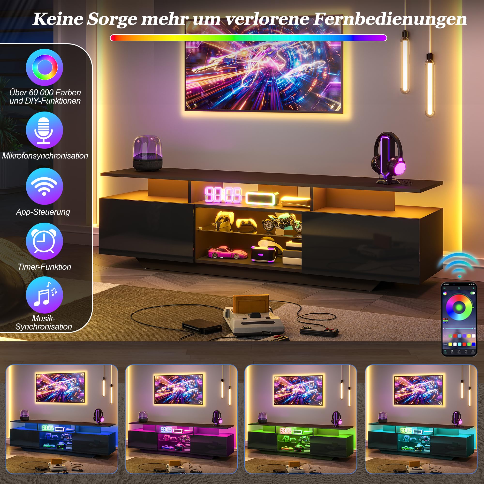 Meuble TV bas avec LED 160 cm