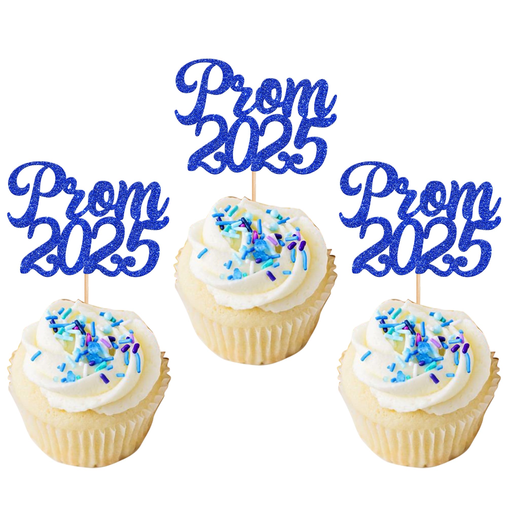 Xsstarmi 24 Pack Prom 2026 Cupcake Toppers Glitter 2026 Prom Graduation Cupcake Picks for Class of 2026 College Graduation Prom Party Cake Decorations Supplies Blue