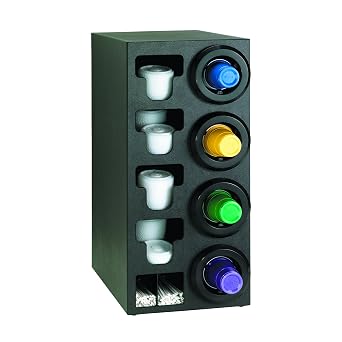 DISPENSE-RITE STL-C-4RBT Countertop Cup Dispensing Cabinet, 4 STL-2F Cup Dispensers with Built-in Lid and Straw Organizer, Fits 844 oz Cups and Lids, Black Polystyrene, 32-1/4"H x 13"W x 23"D