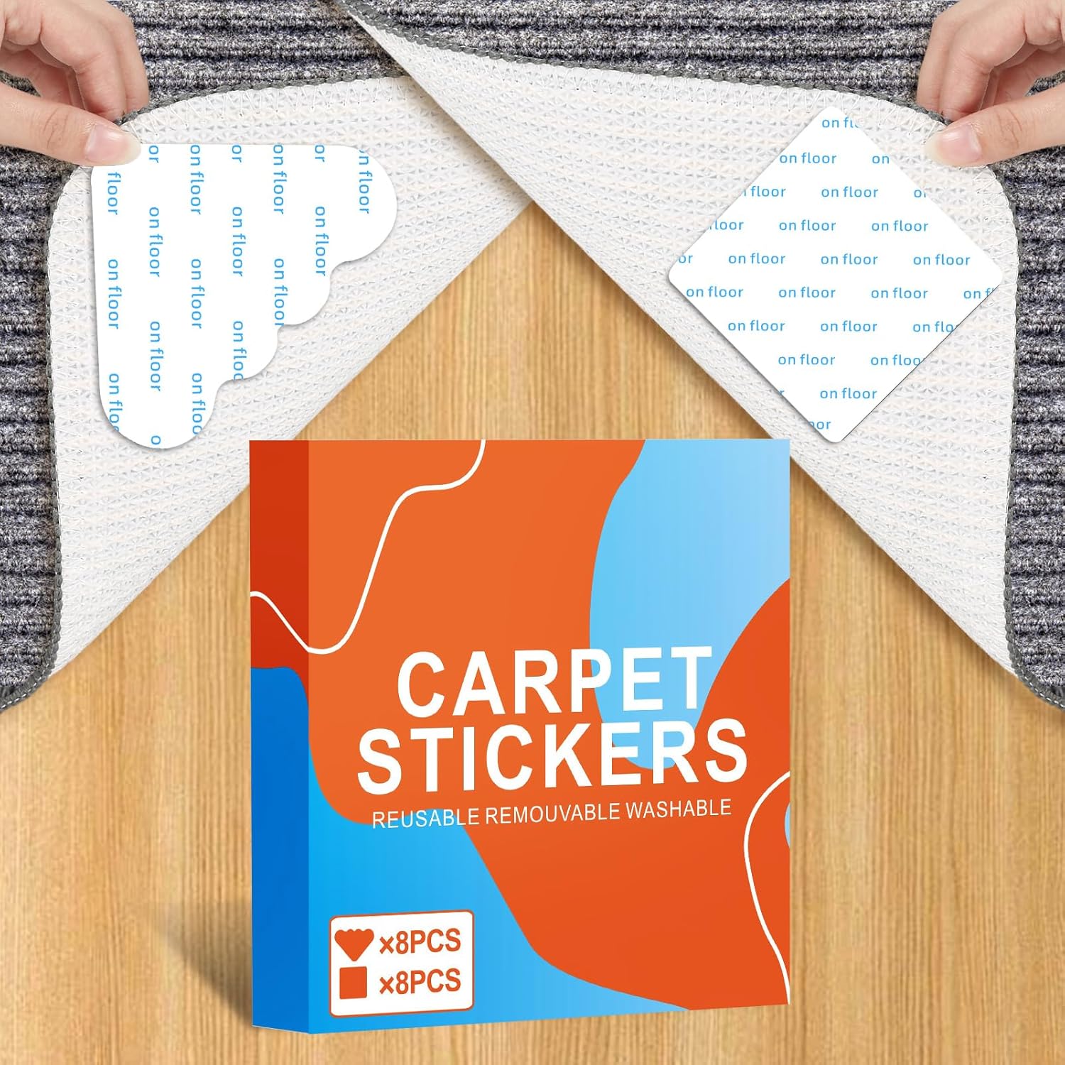 Rug Tape 16PCS, Rug Pad Gripper Double Sided Non Slip Rug