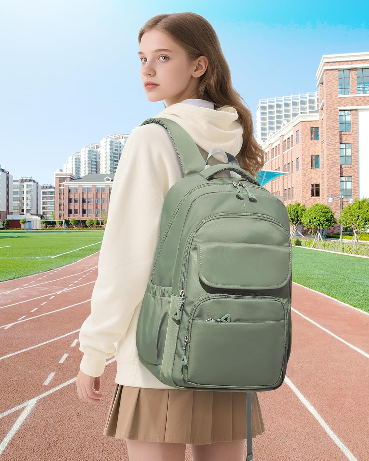 School Backpack for Girls, Water Resistant Backpacks for Girls 15.6 Laptop Multifunction Casual Daypack, Basic College Backpack School Bookbag Mochilas Escolares para Niñas, Green - Image 6