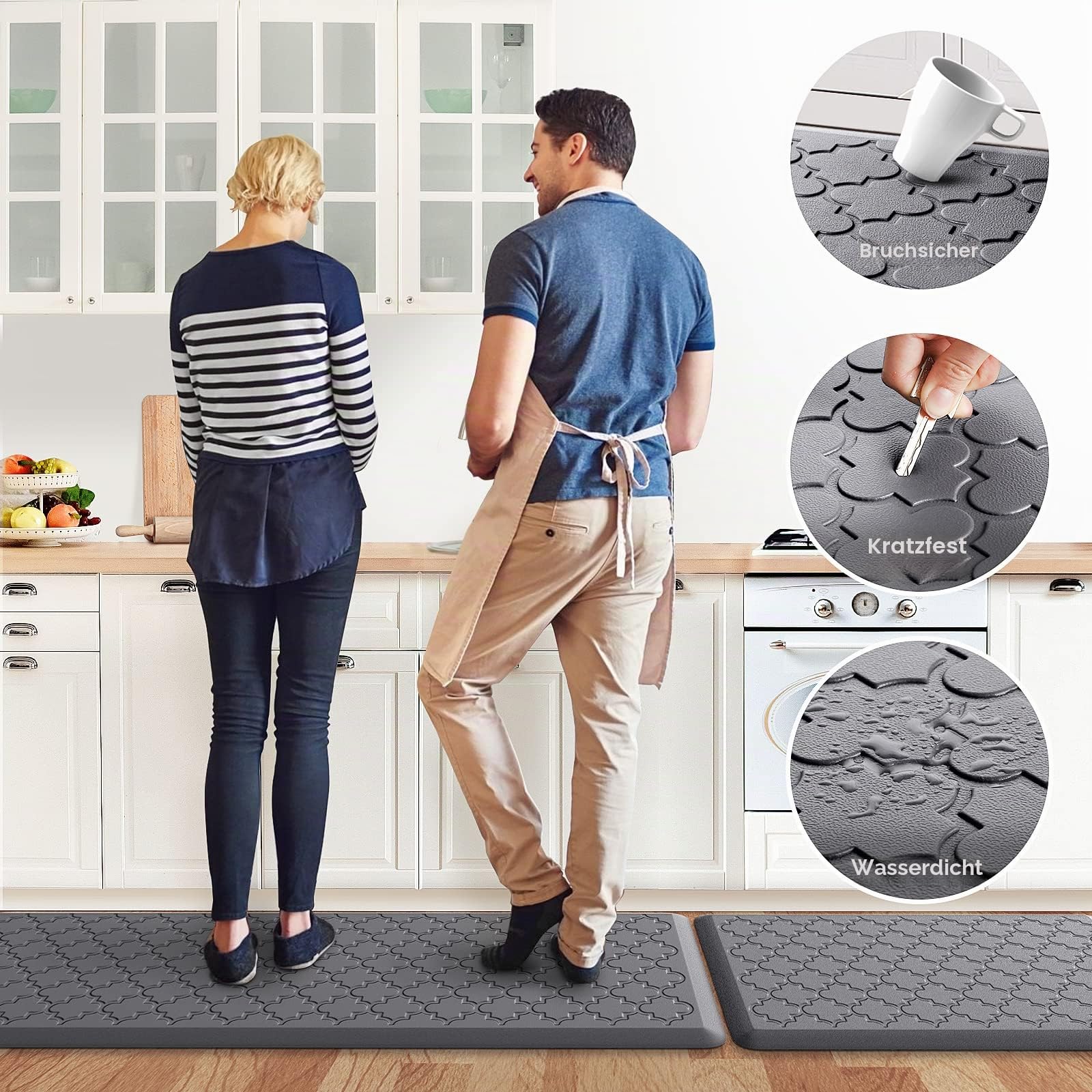 Küchenmatte [2 Stück] Gepolsterte Anti-Ermüdungs-Fußmatte, wasserdichte rutschfeste Küchenmatten und -teppiche, ergonomische Komfortschaum-Küchenteppiche, Stehmatte für Küche, Boden, Spüle, Wäsche