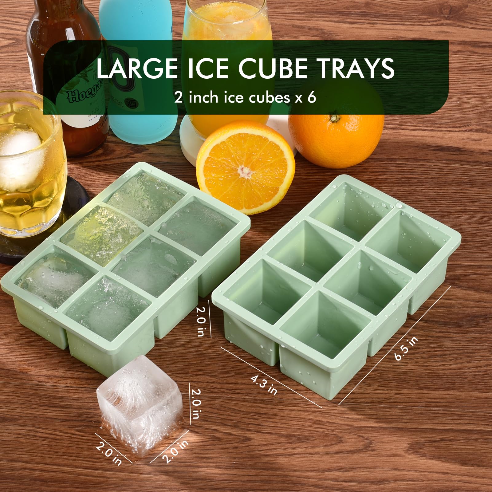 Ice Cube Tray with Lid, 2 Pack Silicone Large Ice Cube Moulds for Whiskey Easy Release Ice Trays BPA Free - Image 3