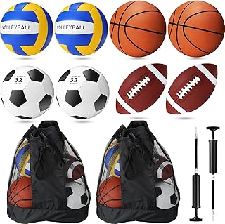 El juego de 8 pelotas deportivas incluye baloncesto, fútbol, voleibol con 2 bolsas de equipo deportivo, 2 bombas para adolescentes, jóvenes y adultos, operación al aire libre, regalos de