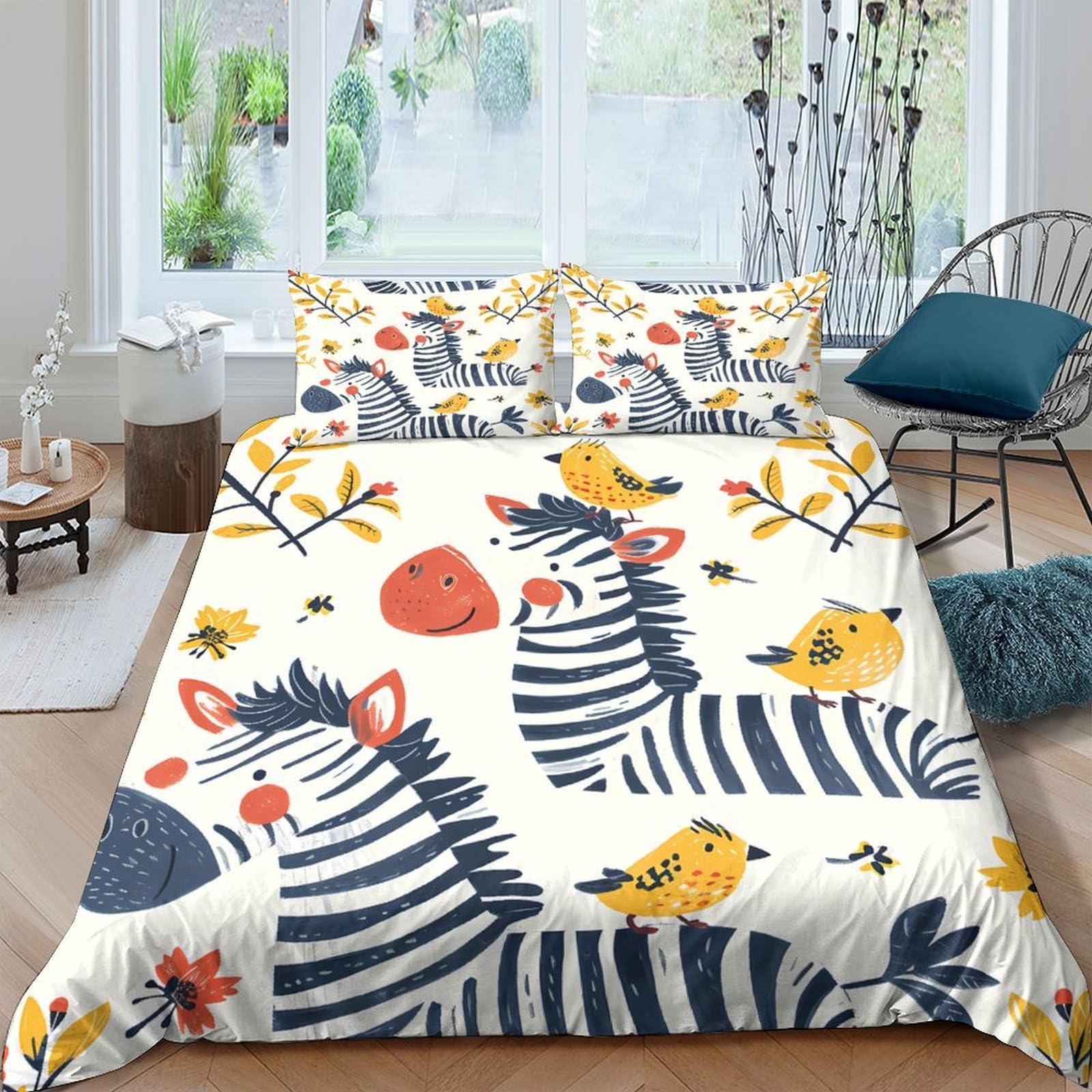 Ctjqhvkz Style-10 3D Printed Zebra Cartoon Fitted Sheet Microfiber Soft Yellow Bird Mattress Cover For Bedroom Guest Room Decoration Single（135X200cm）