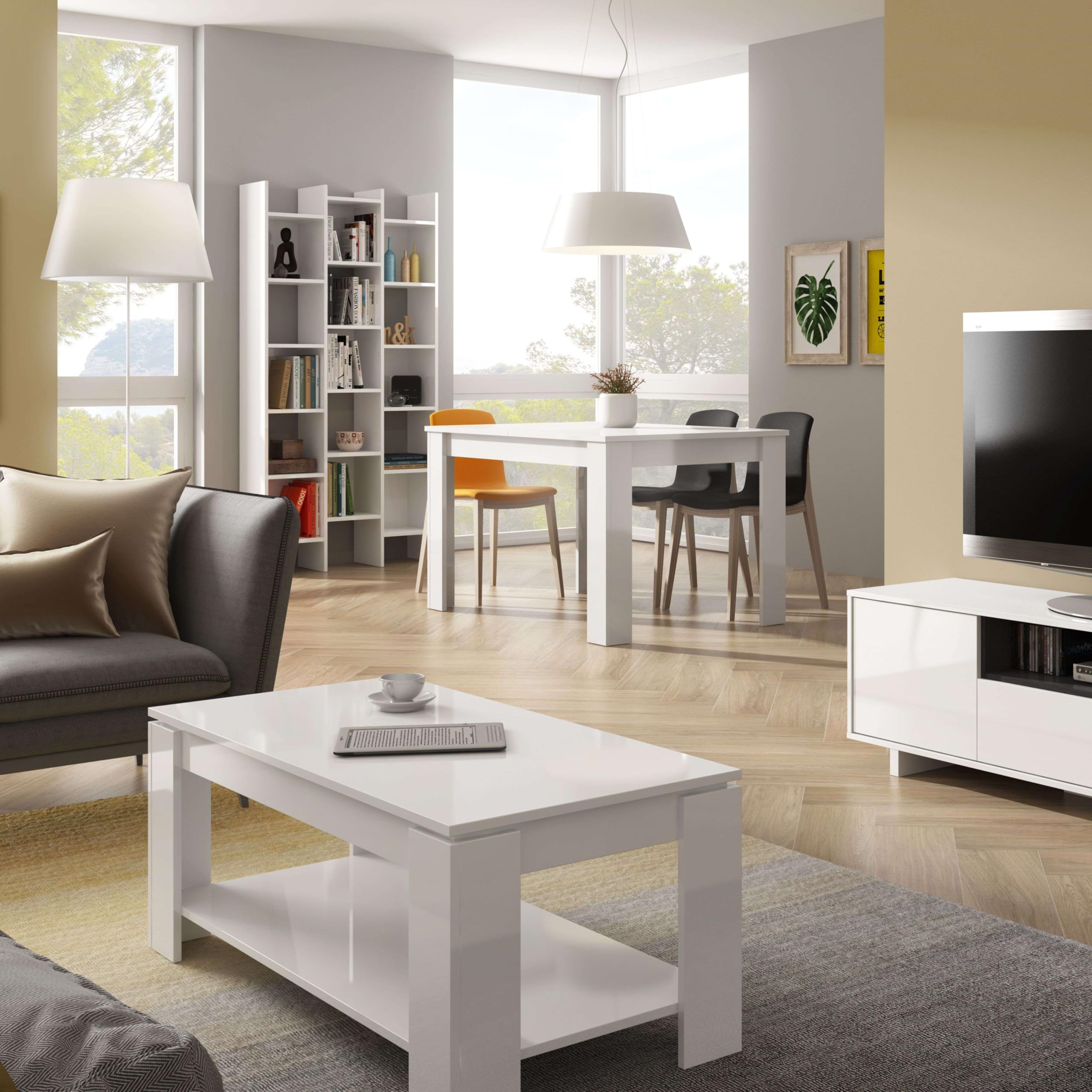 Habitdesign Estantería Librería, Estanteria Despacho, Comedor o Salon, Modelo Italian, Acabado en Blanco Artik, Medidas: 192 cm (Alto) x 96 cm (Ancho) x 25 cm (Fondo)