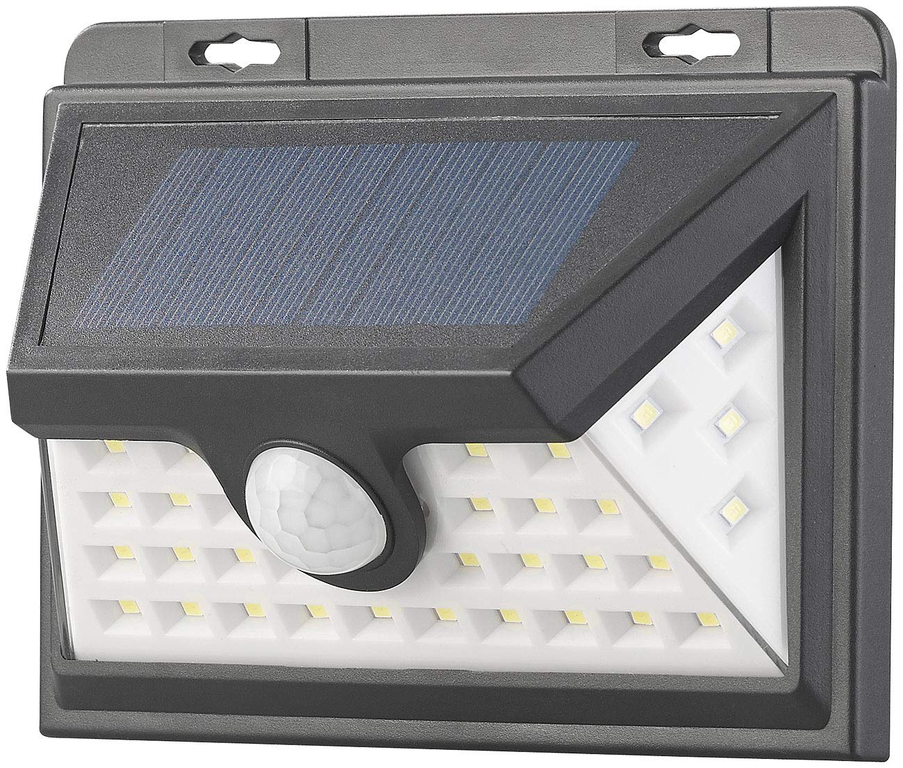 Luminea lámpara solar exterior: Lámparas de pared LED solares, Función de luz nocturna, Sensor de movimiento (lámparas, LED con sensor movimiento, jardín)