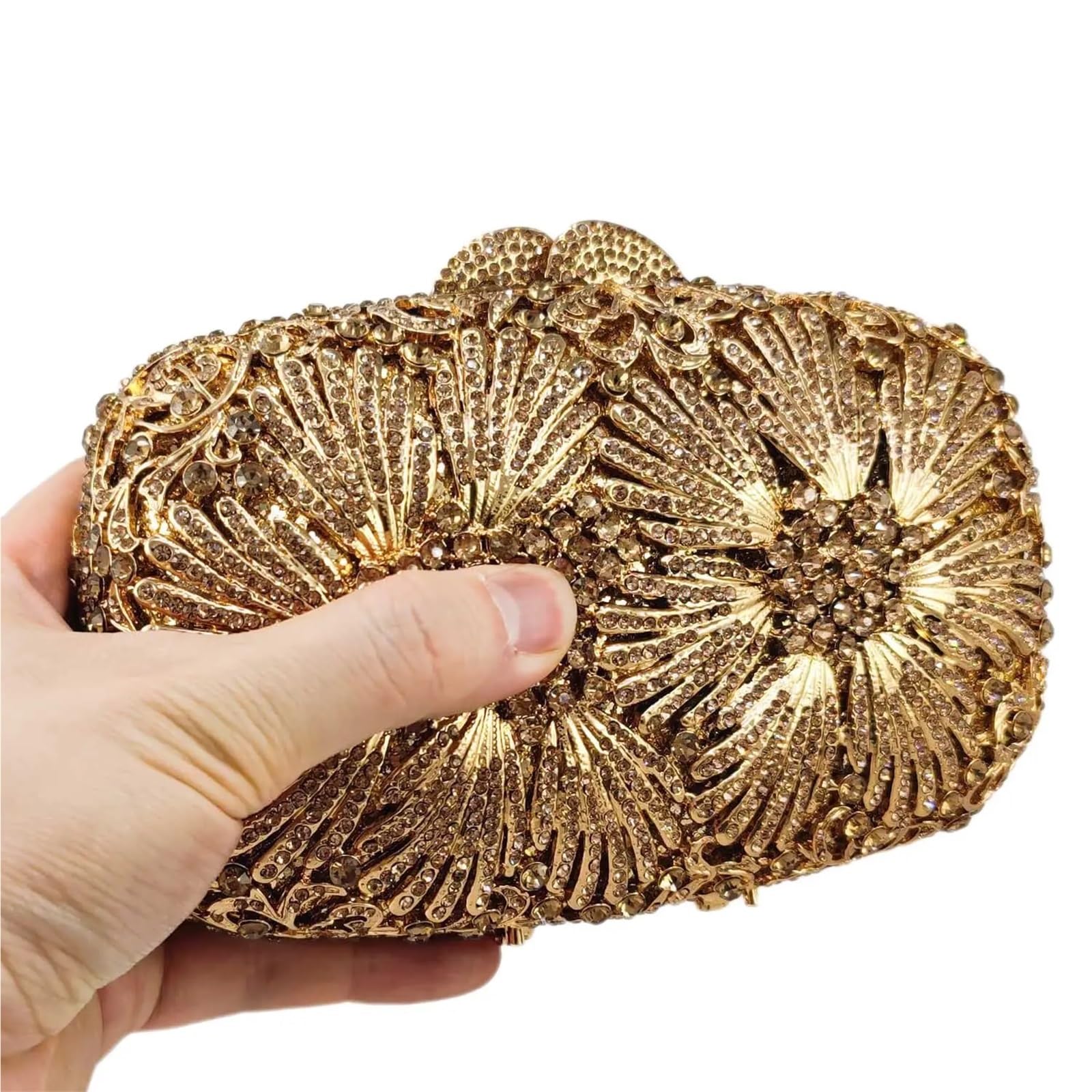Borsa a mano da donna con fiori e cristalli, minaudière dorata, borse sera strass for matrimoni feste Per Sposa, Ballo, Cocktail, Festa