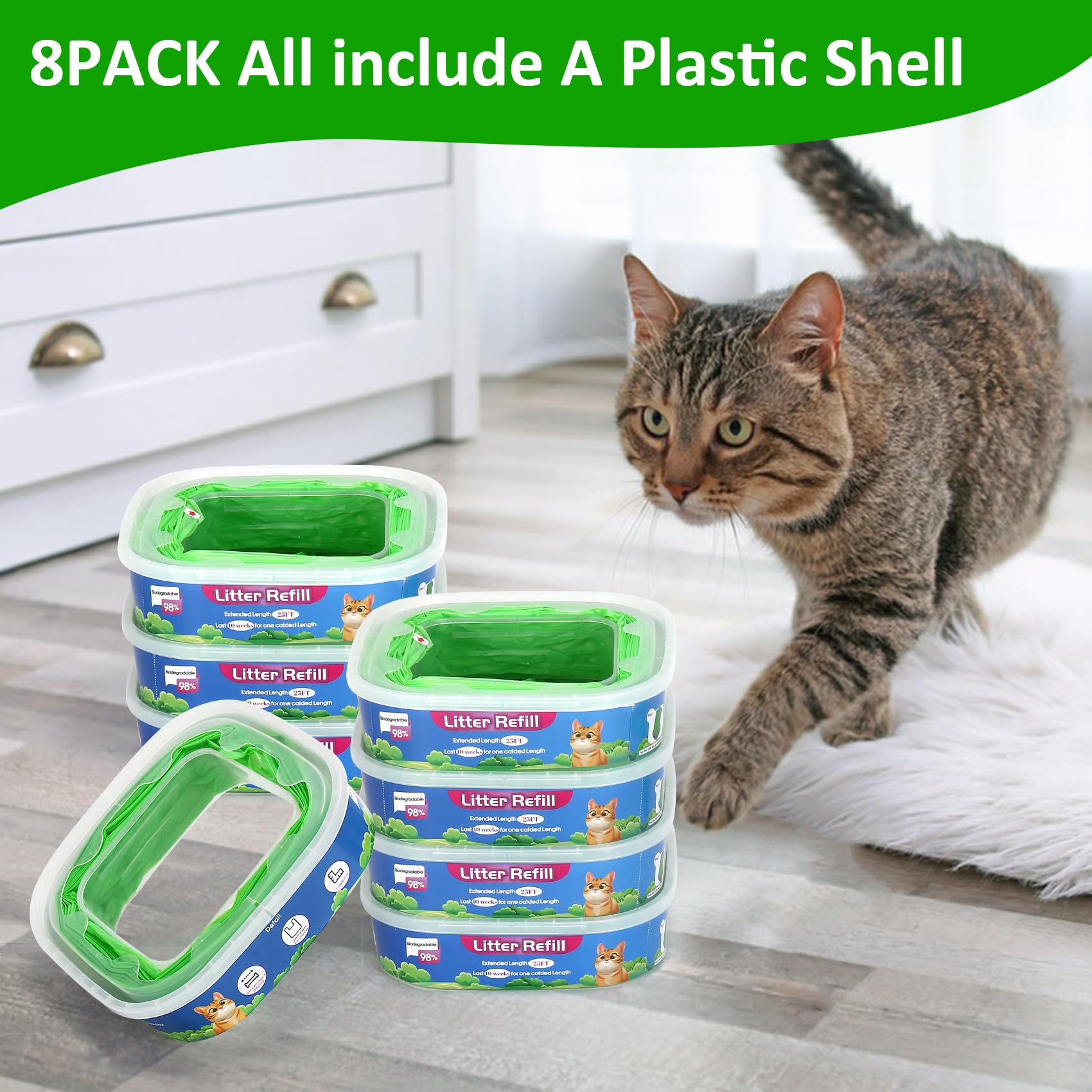 8 Pack Litter Genie Refill Cat Litter Refills Compatible