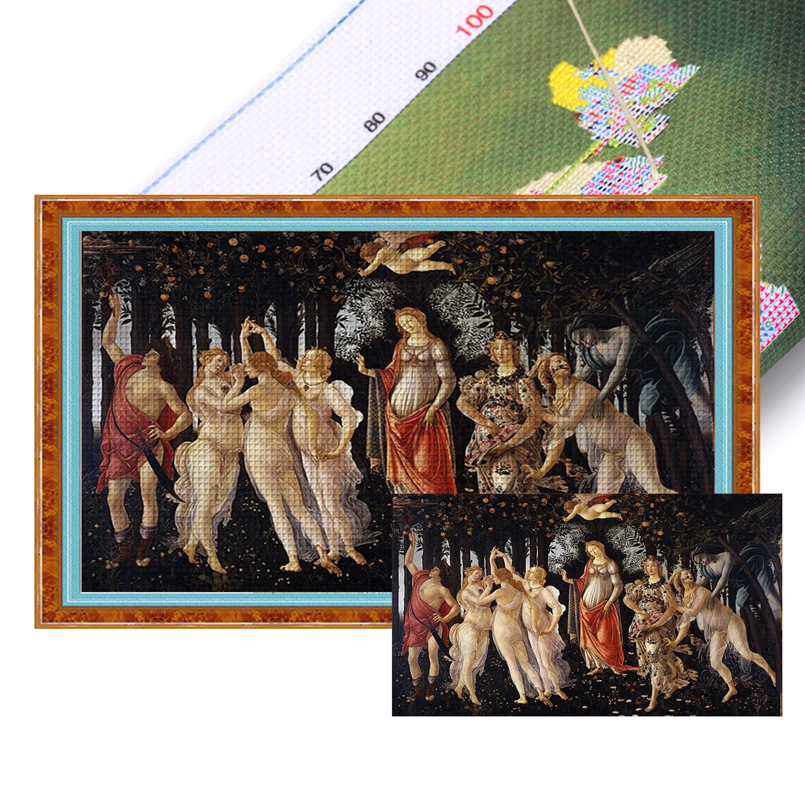 Poetrydraw Multicolor -Spring Full 14Ct 2 Strands Diy Stamped Printed Cross-Stitch Kits Large Size 39.37X25.59in Embroidery Needlepoint Starter Kits For Beginners Adults Home Decor