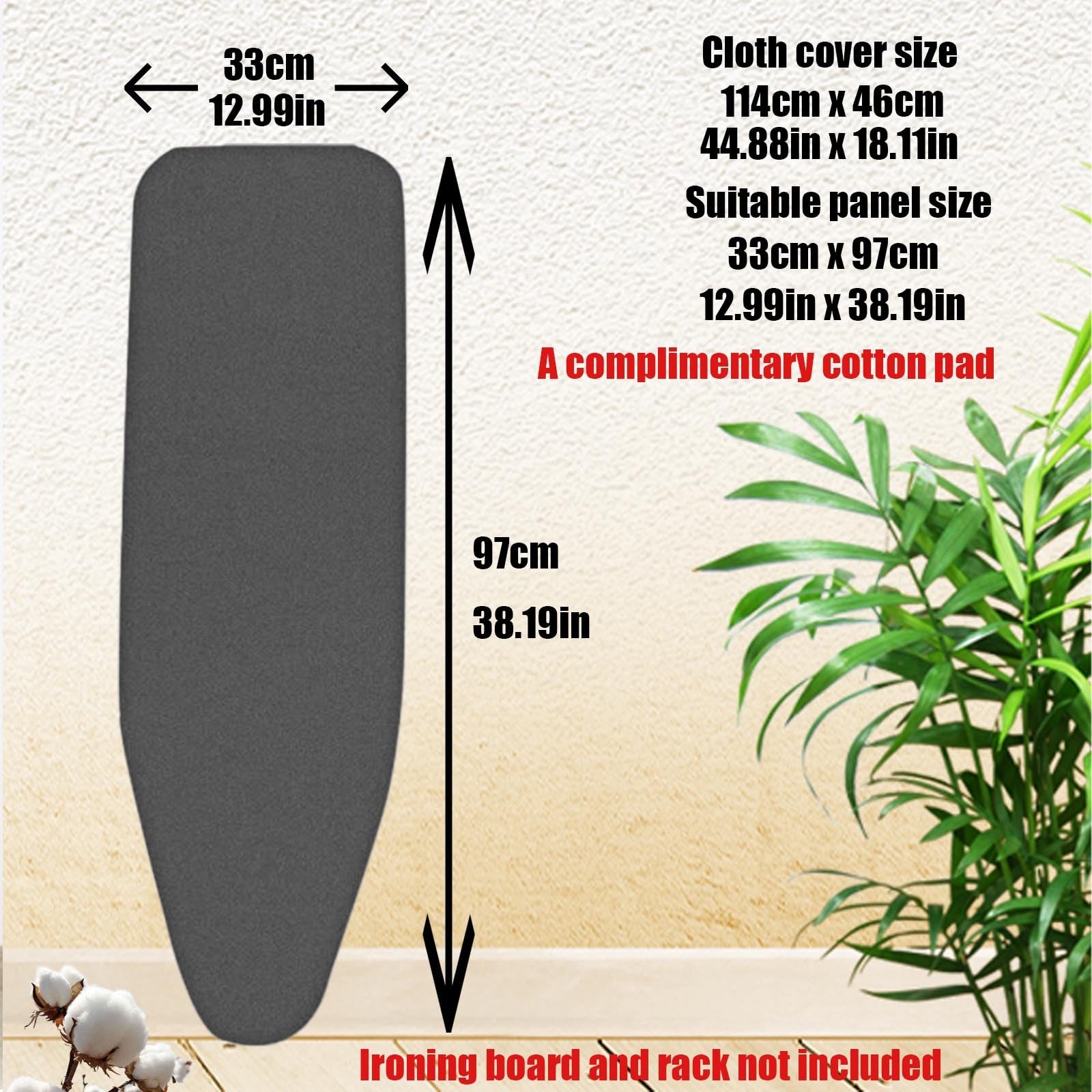 Funda para tabla de planchar duradera de 128 x 40 cm. Repuesto acolchado con cordón de tensión. Se adapta a mesas de hierro estándar. Color negro, duradero y duradero