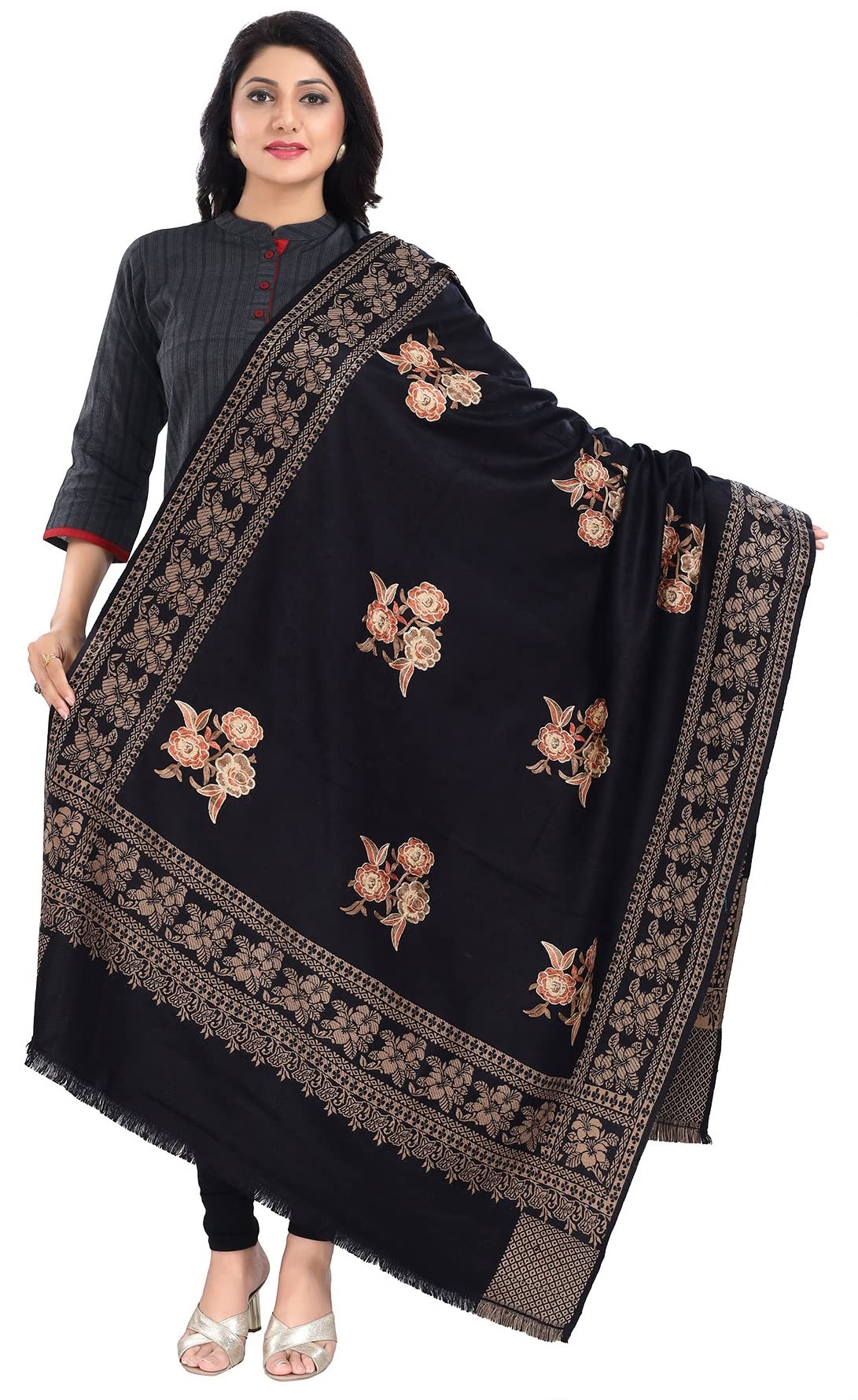 Ladies Shawl Shawls and Wraps for Women Warm Embroidery Shawls Scarfs Thick Scarves Black Acrylic 200 X 100cm approx 018