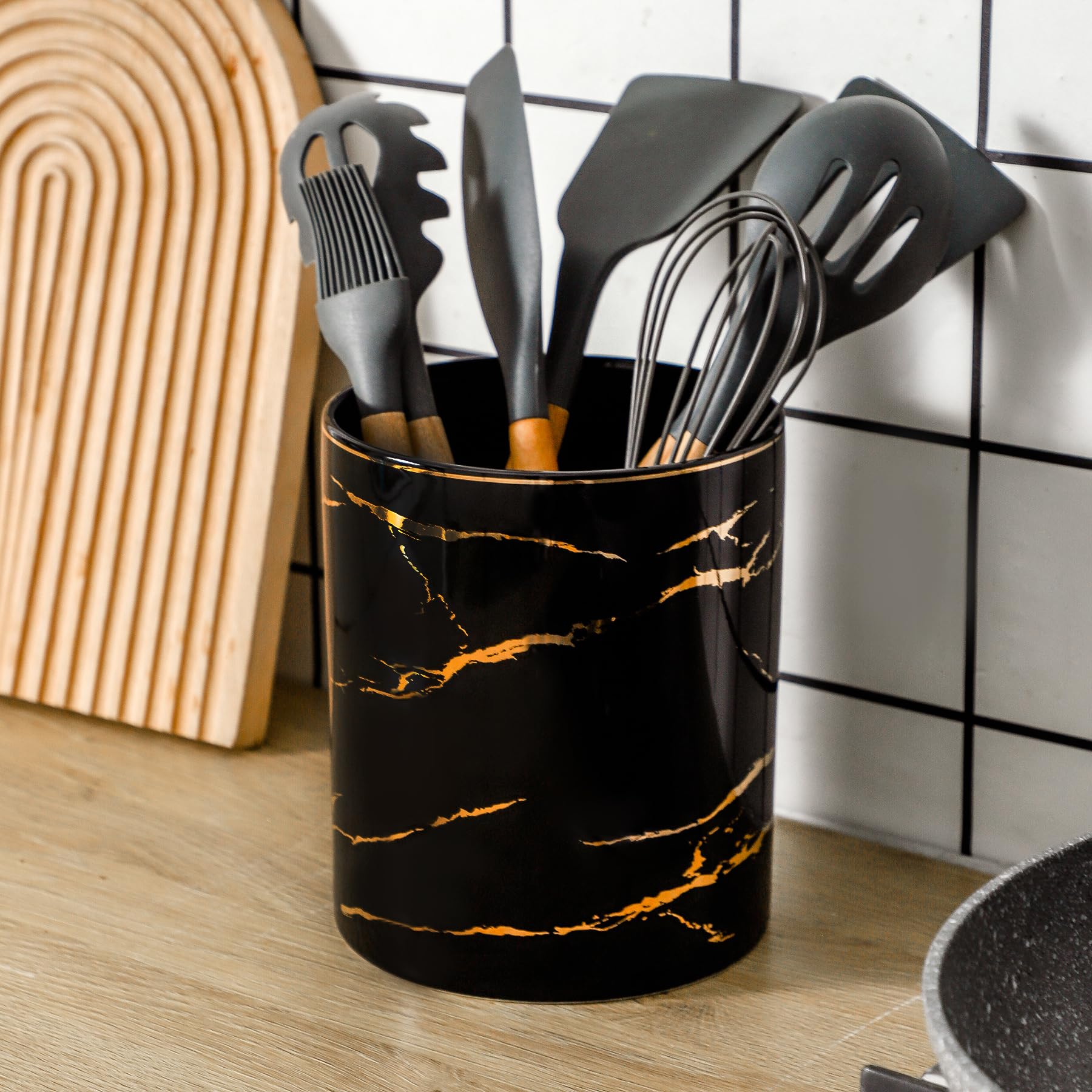 Keramik Küchenutensilienhalter – 17,8 Cm & 12,7 Cm – Für Kochlöffel, Spatel & Pfannenwender – Moderner Countertop Organizer