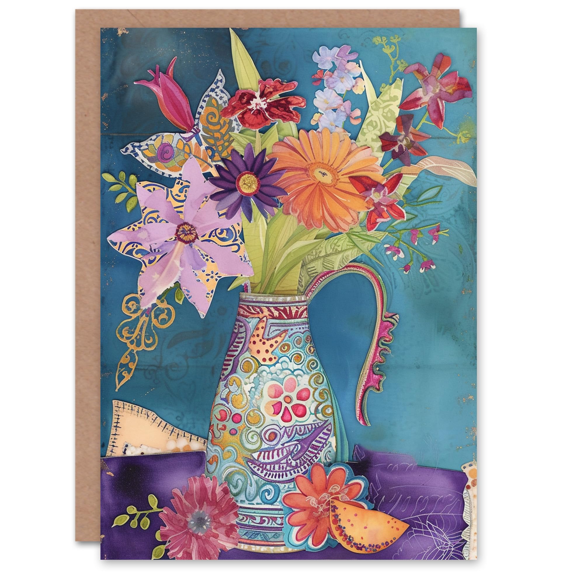 Artery8 Birthday Card Exotic Flower Bouquet Ornate Vase For Her Gran Sister Niece Daughter Wife Woman Greeting Card