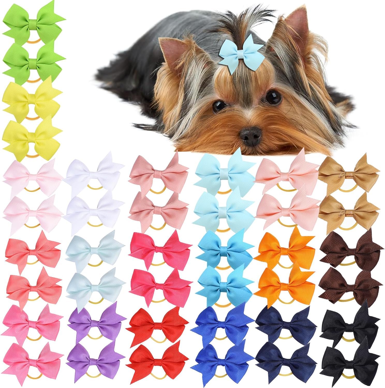 chiduerm 40Pcs Puppy Dogs Hair Barrettes Bows with Rubber Bands,Hair Accessories Bow Pet Grooming Cute Pet Small Hair Bowknot (Blue B)