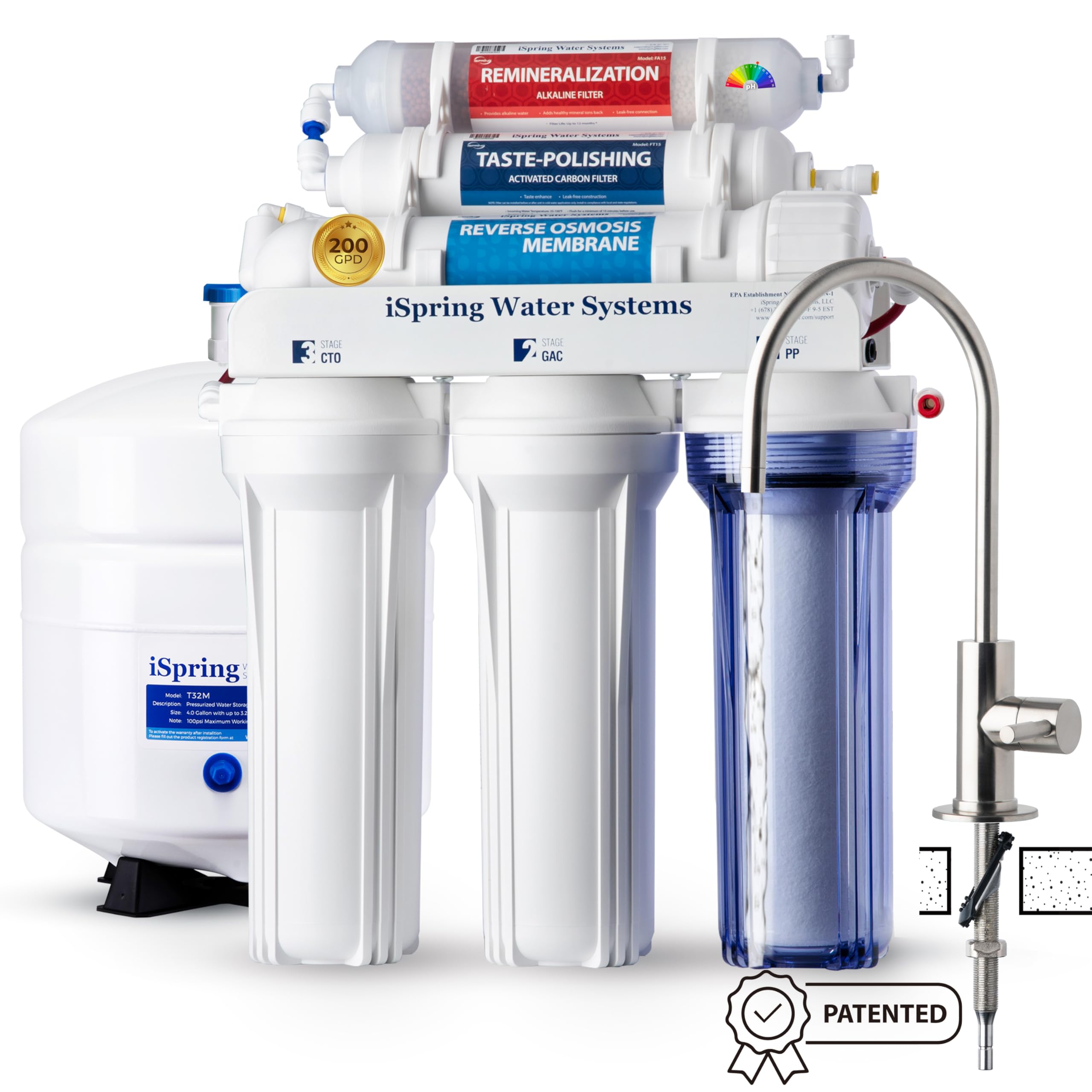 iSpring RCC2AK, Upgraded 200 GPD, pH+ 6-Stage Under Sink Reverse Osmosis System with Alkaline Remineralization Filter, Patented Top-Mounted Faucet Design for Easy DIY Installation, Brushed Nickel Faucet, 200 GPD, 6-stage, Alkaline