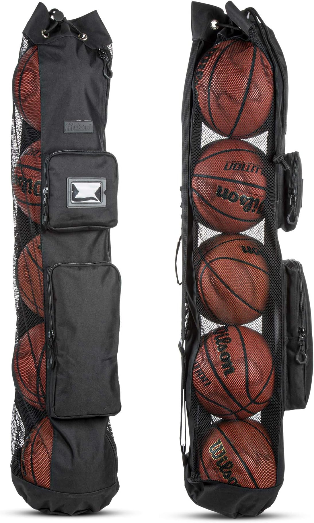 Fitdom Heavy Duty XL Basketball Mesh Equipment Ball Bag w/Adjustable Shoulder Strap Design for Coach with 2 Front Pockets for Coaching & Sport Accessories. This Carrier Can Store Up to 5 Basketballs
