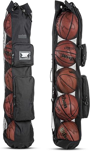 Fitdom Bolsa de pelota de equipo de malla de baloncesto XL resistente con diseño de correa para el hombro para entrenador con 2 bolsillos delanteros