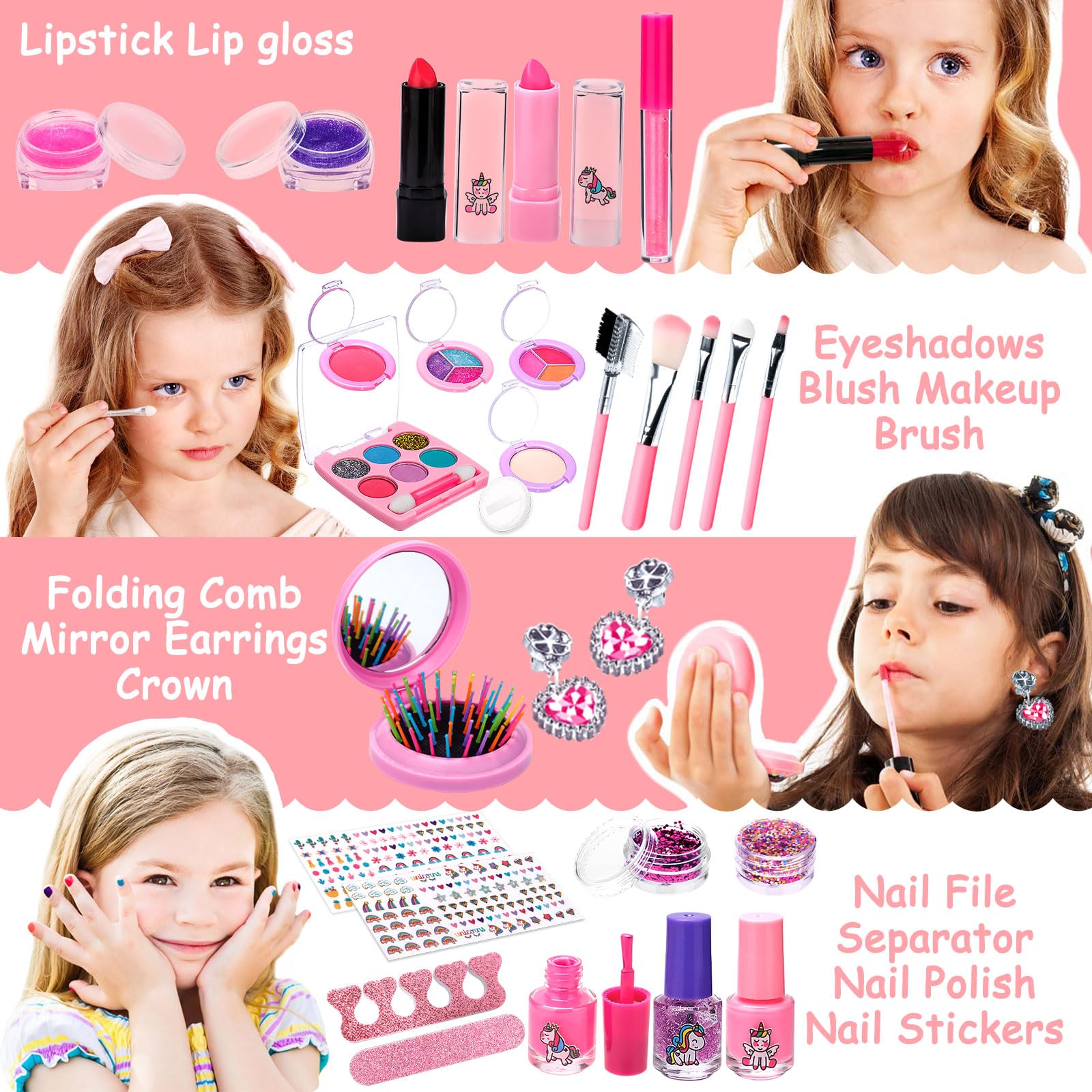 Purpledi Maquillage Enfant Jouet Fille 30pcs Jouet de Maquillage Lavable et Non Toxique, Valise Beauté pour Enfant, Cadeau de Noël Anniversaire pour Fille 3 4 5 6 7 8 Ans