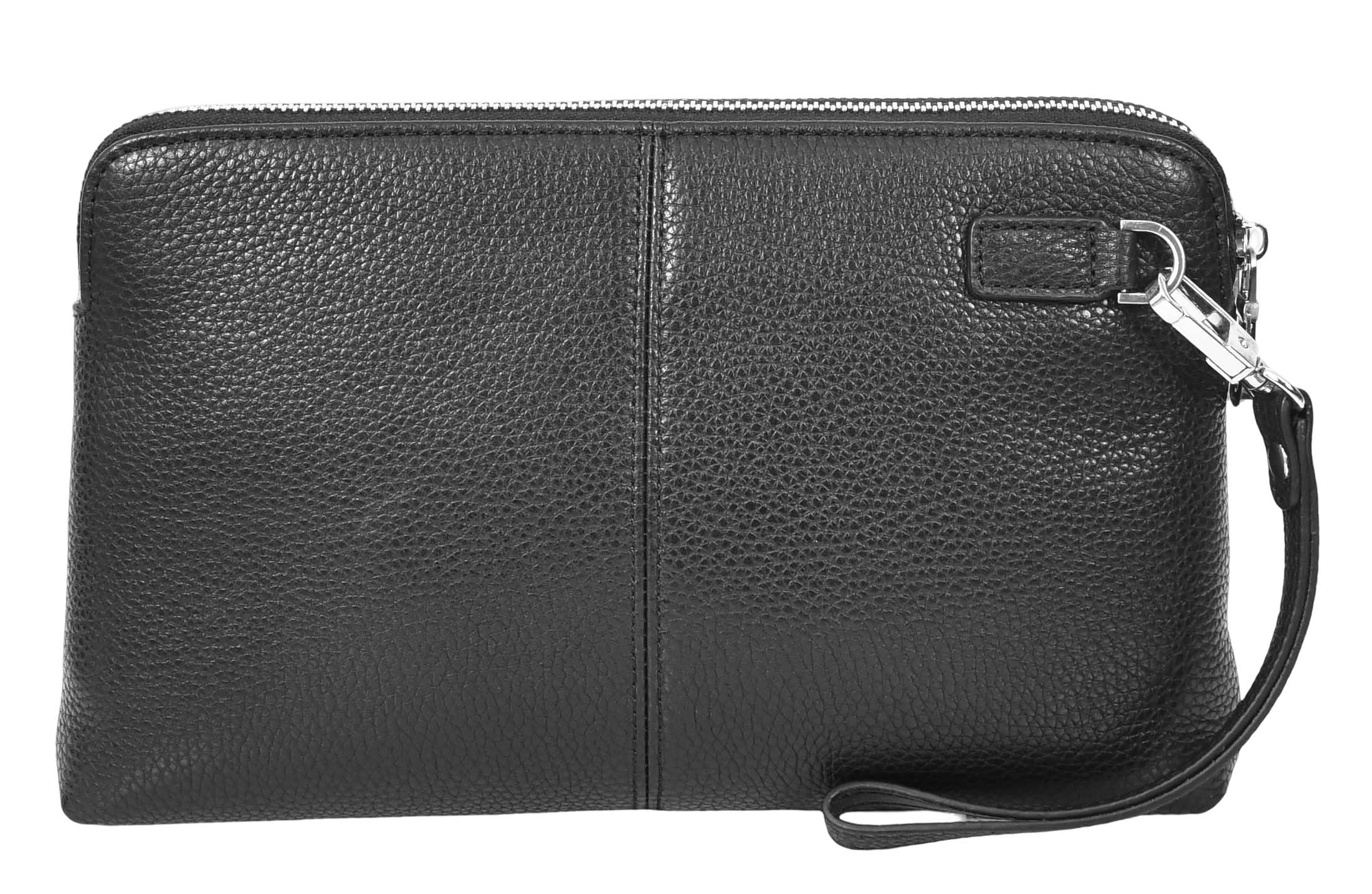 HLG6077 - Bolso organizador de muñeca de piel auténtica para hombre, color negro, Black, Small