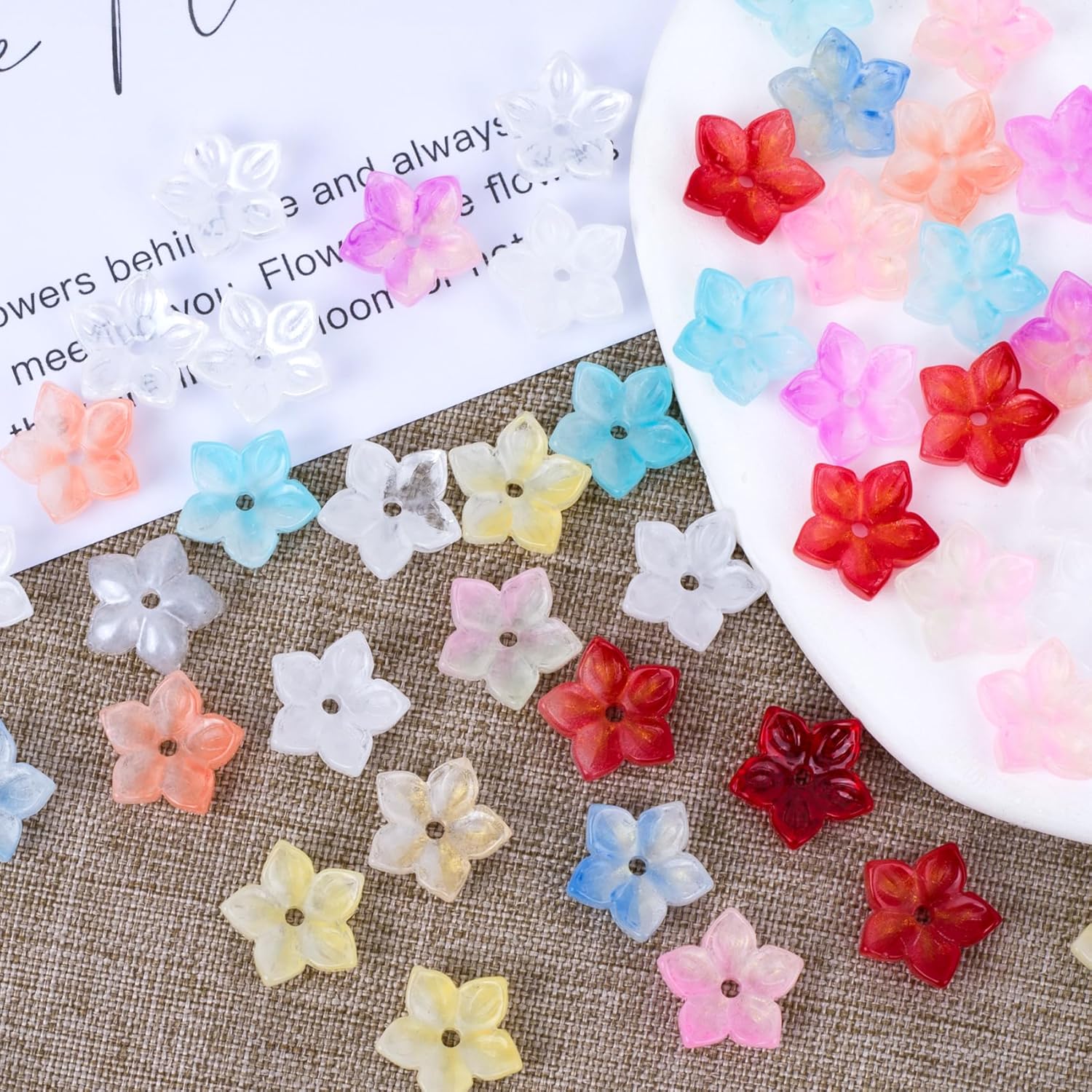 40pcs Mini Flower Glass Spacer Beads, Colorful 5-Petal Flower Beads Charms, Floral Assortments Supplies for Jewelry Making Bracelets Necklace Earrings- Random Colors - Image 3