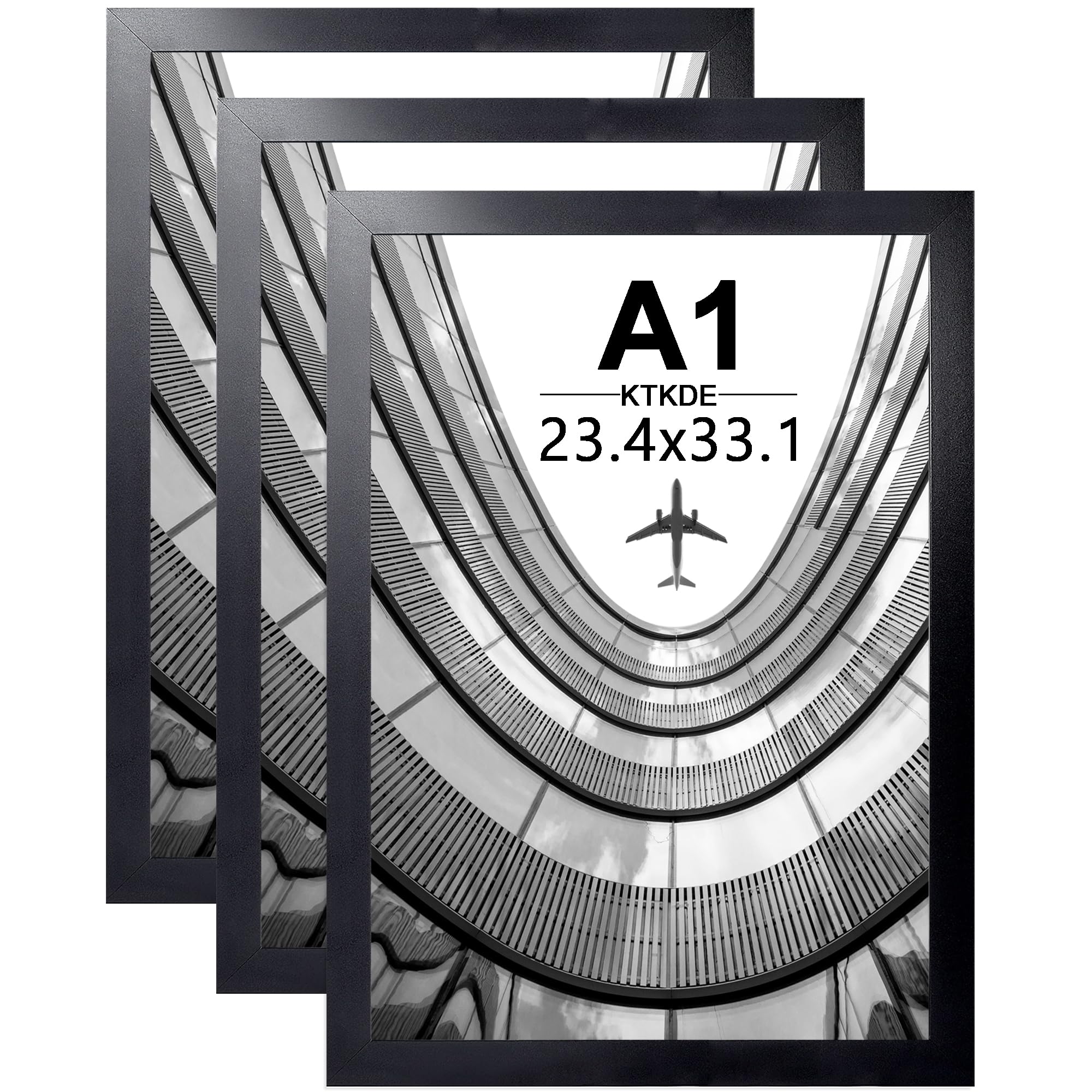 Photo 1 of ***missing 1***KTKDE A1 Black Modern Picture or Poster Frame 3 Pack,23.4x33 Poster Frames Black Wooden frame, Vertical & Horizontal Wall Hanging Large Picture Frames for Photos, Posters & Art Prints